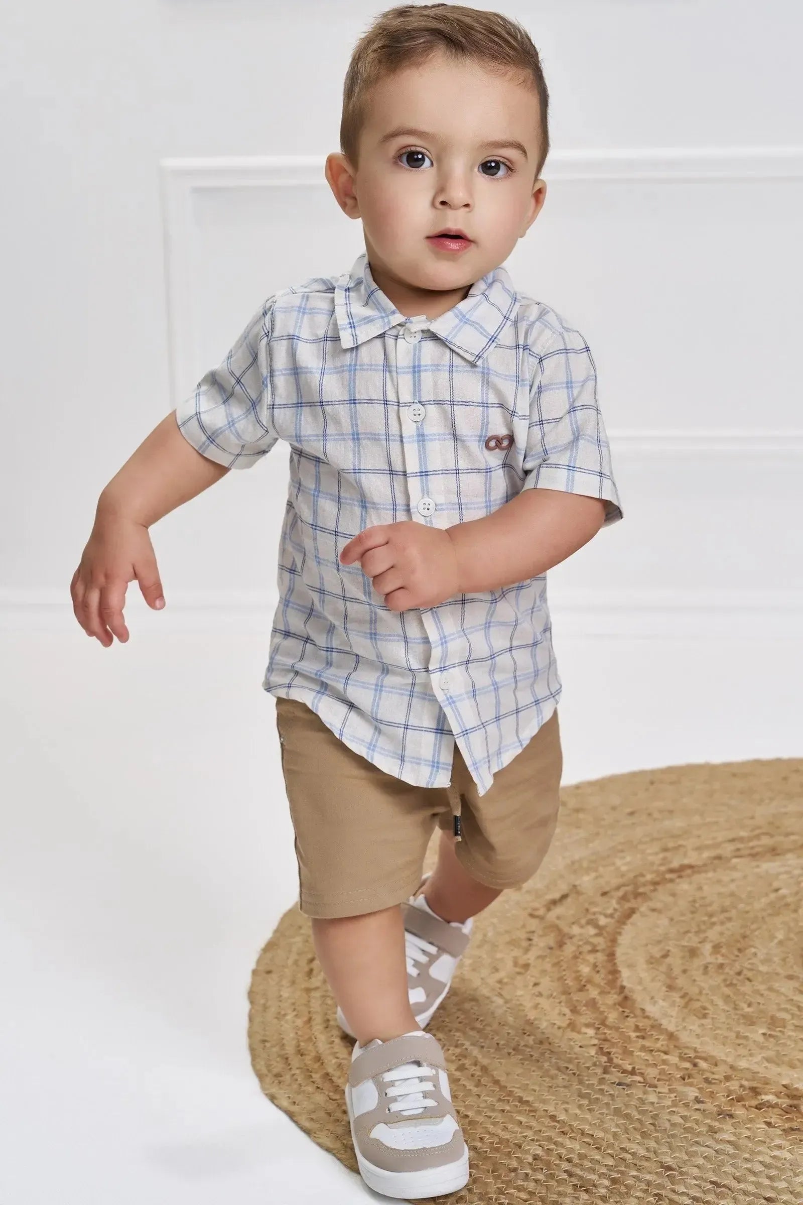 Conjunto de Camisa em Tecido Malibu e Bermuda em Sarja Girassol com Elastano 93705 LucBoo Bebê Menino