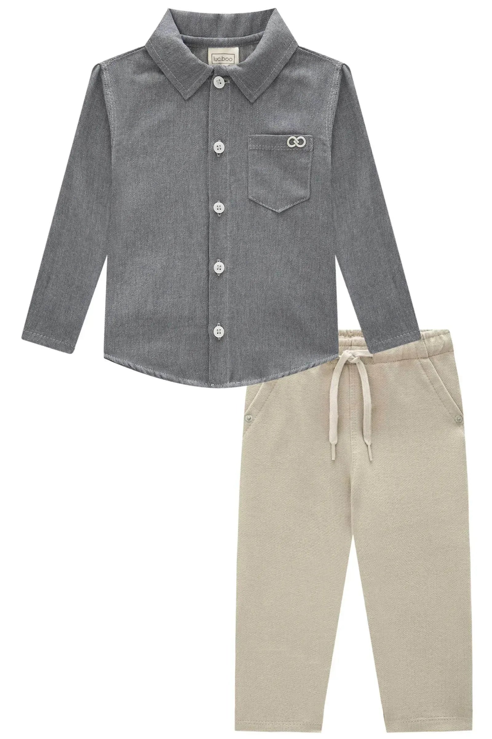 Conjunto de Camisa em Tecido Malibu e Calça Skinny em Moletwill com Elastano 90199 LucBoo Bebê Menino
