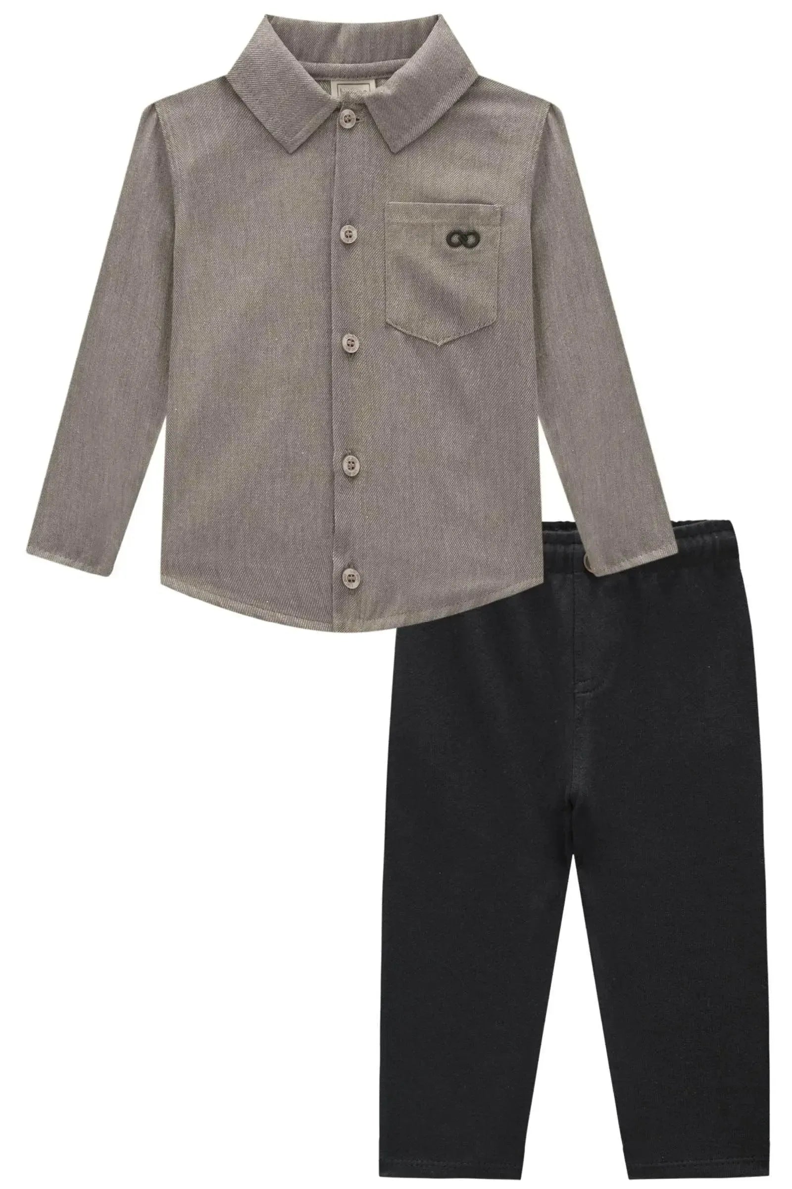 Conjunto de Camisa em Tecido Malibu e Calça Skinny em Moletwill com Elastano 90202 LucBoo Bebê Menino