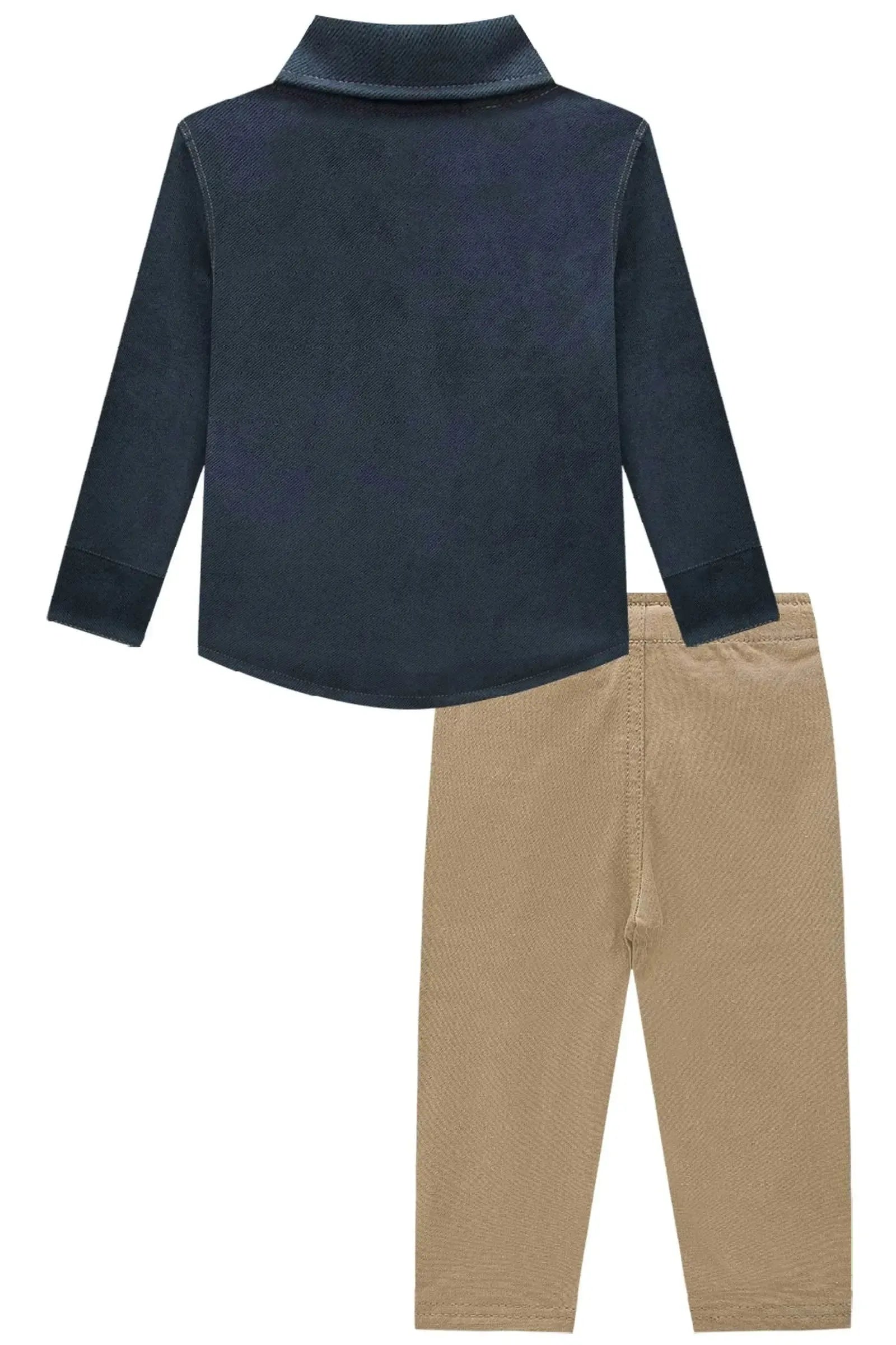 Conjunto de Camisa em Tecido Twill com Elastano e Calça em Sarja Girassol com Elastano 89776 LucBoo Bebê Menino