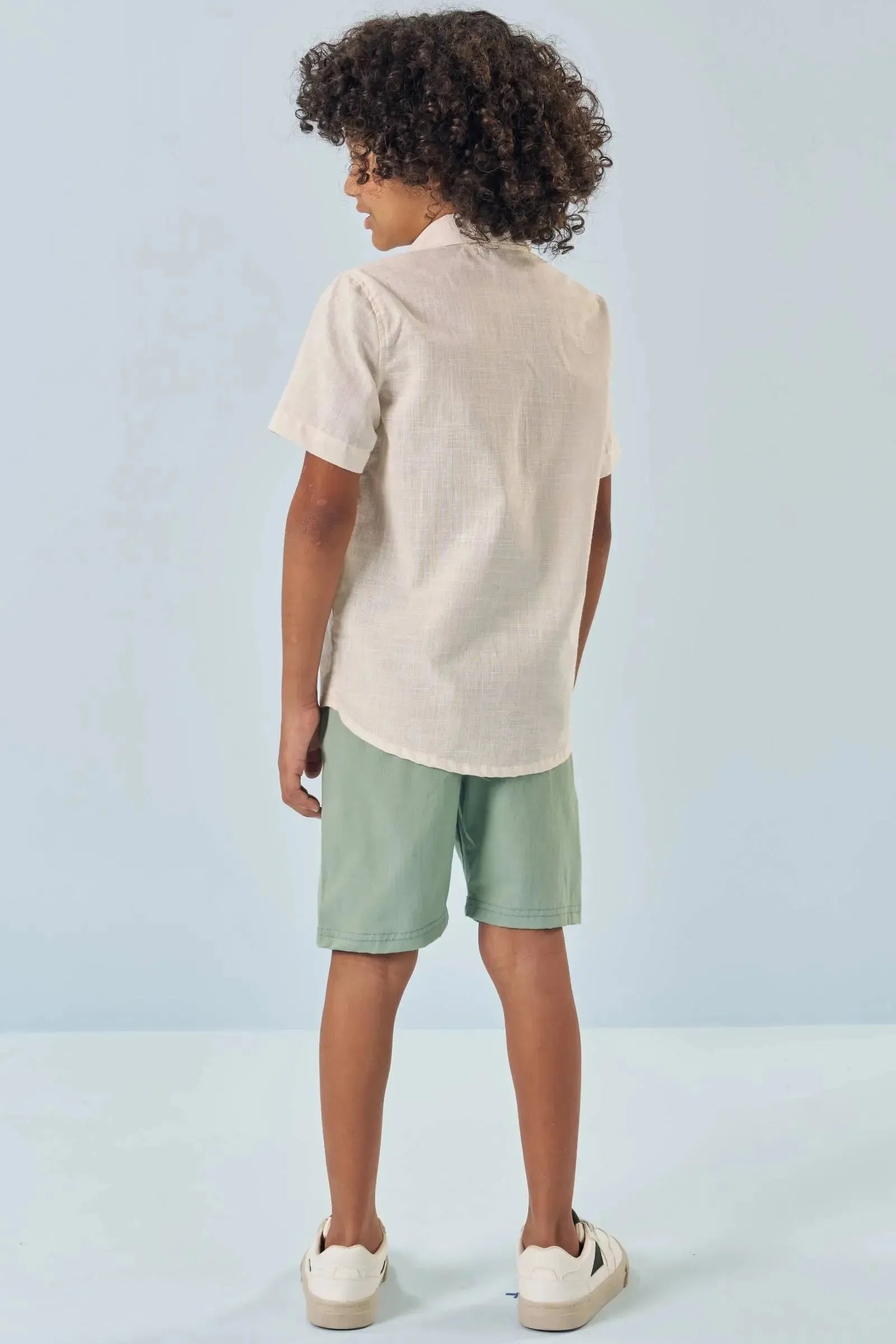 Conjunto de Camisa em Tecido Verano Chambray e Bermuda e Linho Santorine com Elastano 83401 LucBoo Infantil Menino