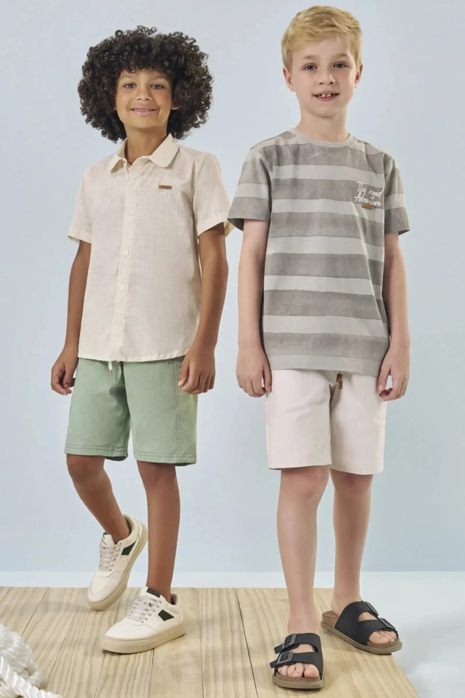 Conjunto de Camisa em Tecido Verano Chambray e Bermuda e Linho Santorine com Elastano 83401 LucBoo Infantil Menino
