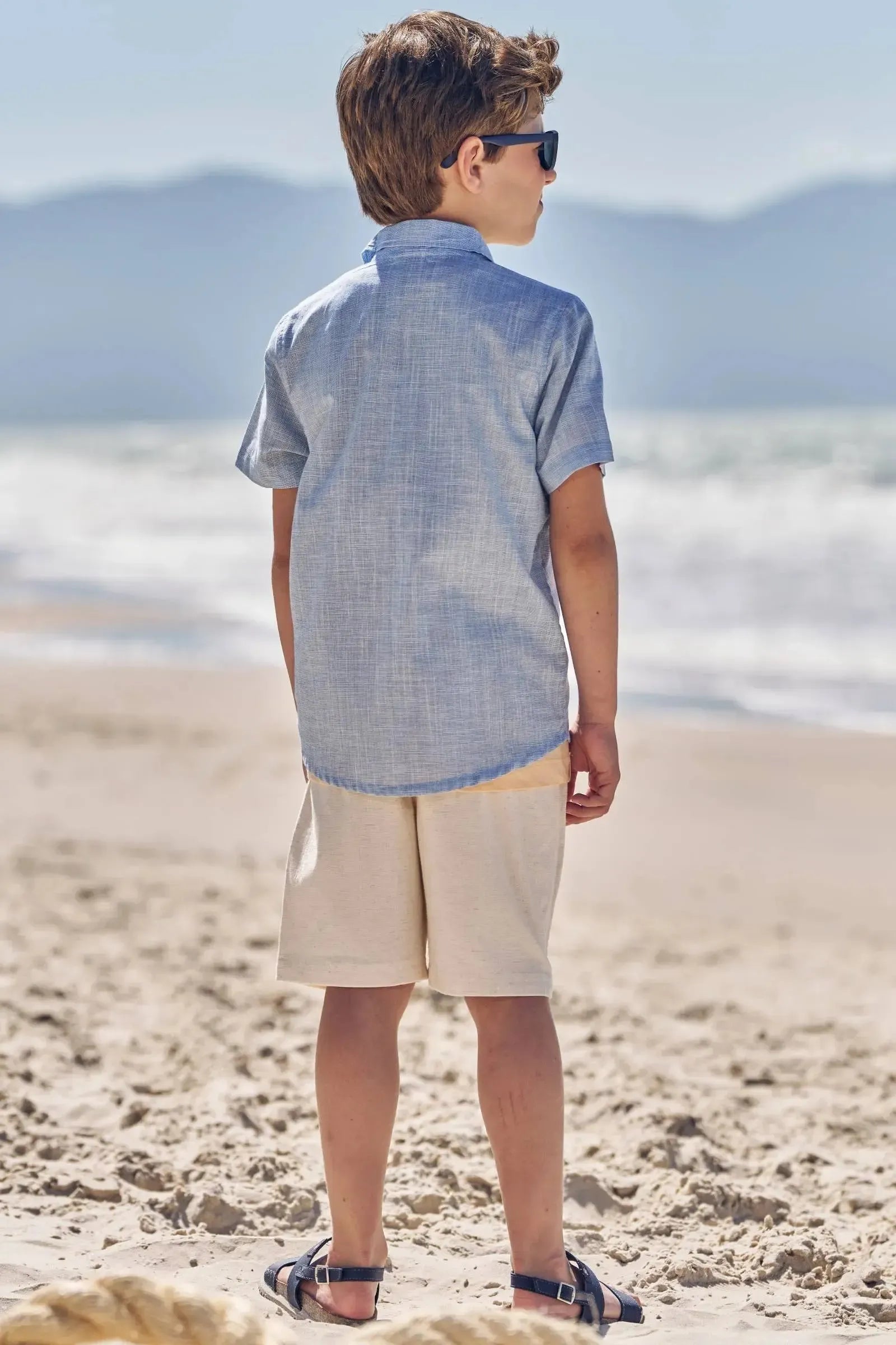 Conjunto de Camisa em Tecido Verano Chambray e Bermuda e Linho Santorine com Elastano 83401 LucBoo Infantil Menino