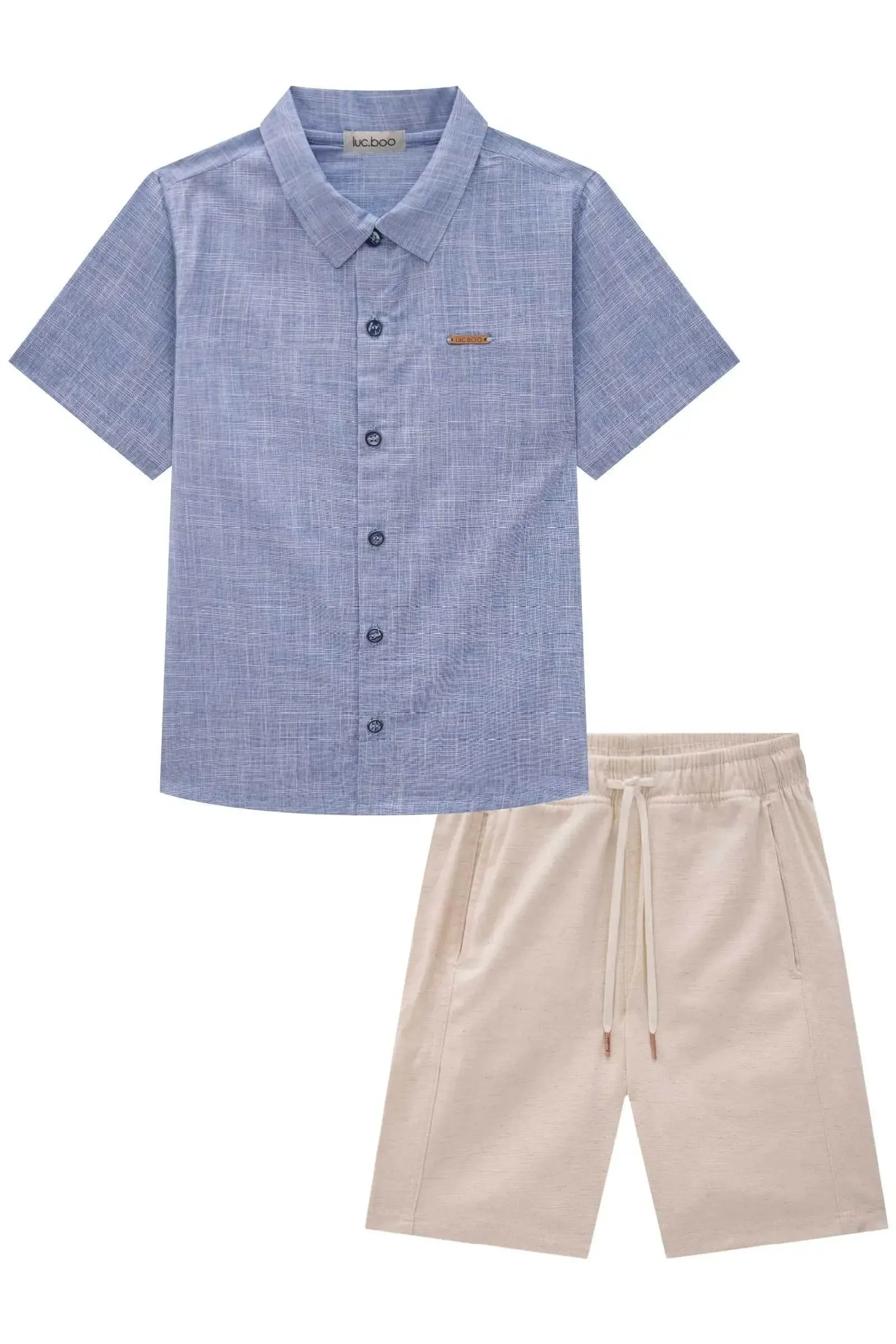 Conjunto de Camisa em Tecido Verano Chambray e Bermuda e Linho Santorine com Elastano 83401 LucBoo Infantil Menino