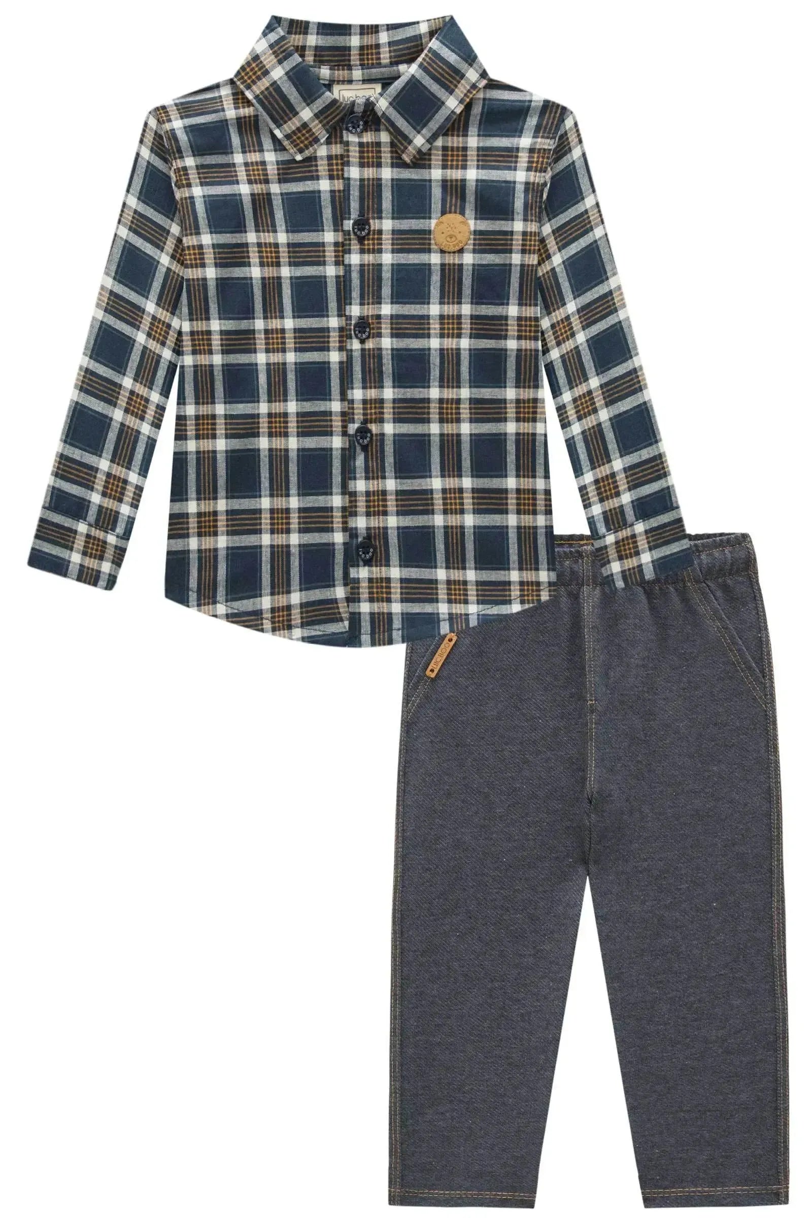 Conjunto de Camisa em Tricoline e Calça Skinny em Cotton Jeans com Elastano 90196 LucBoo Bebê Menino