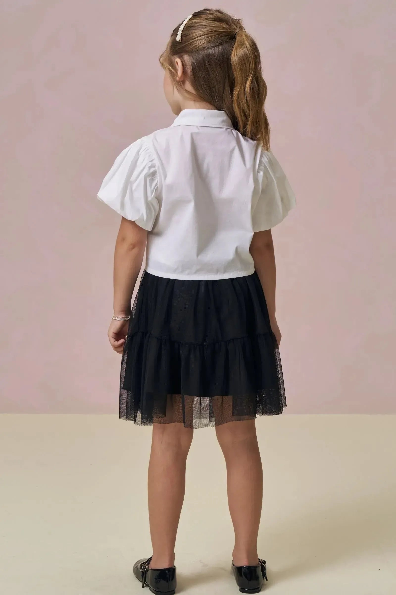 Conjunto de Camisa em Tricoline com Elastano e Saia em Tule. Com Shorts Embutido 97193 Infanti Infantil Menina