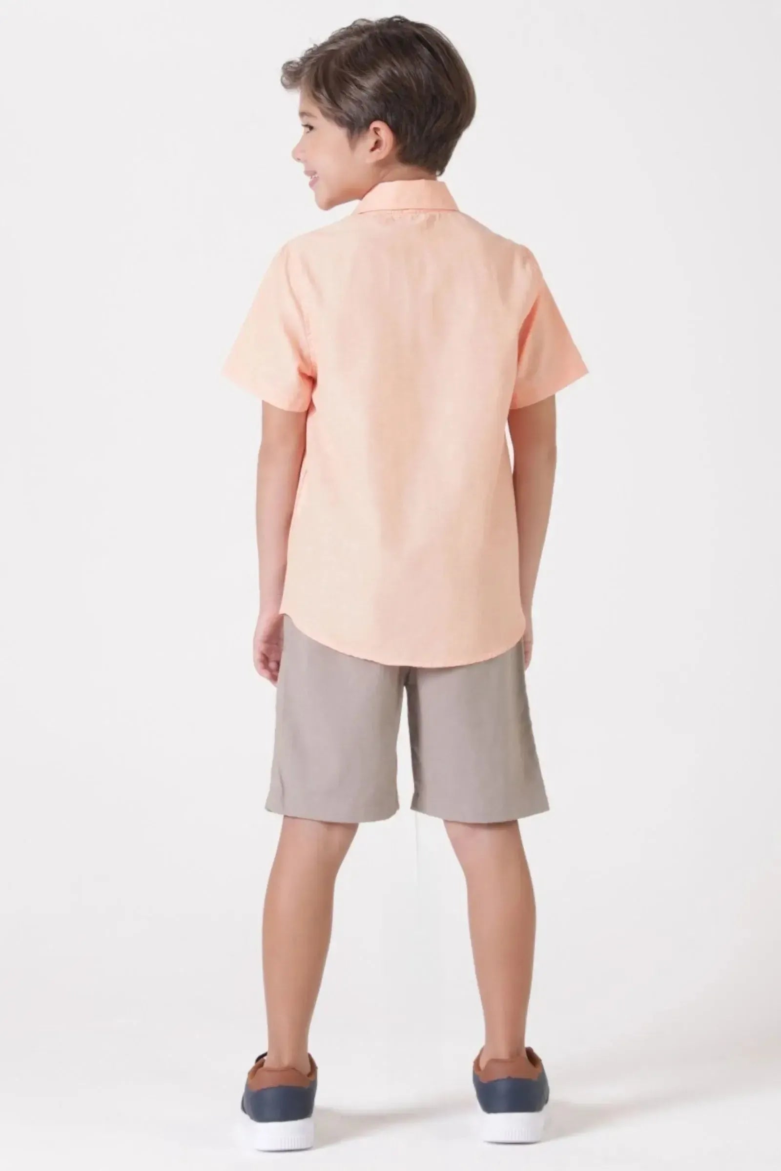 Conjunto de Camisa em Tricoline Mesclado e Bermuda em Linho Deluxe com Elastano 90425 LucBoo Infantil Menino