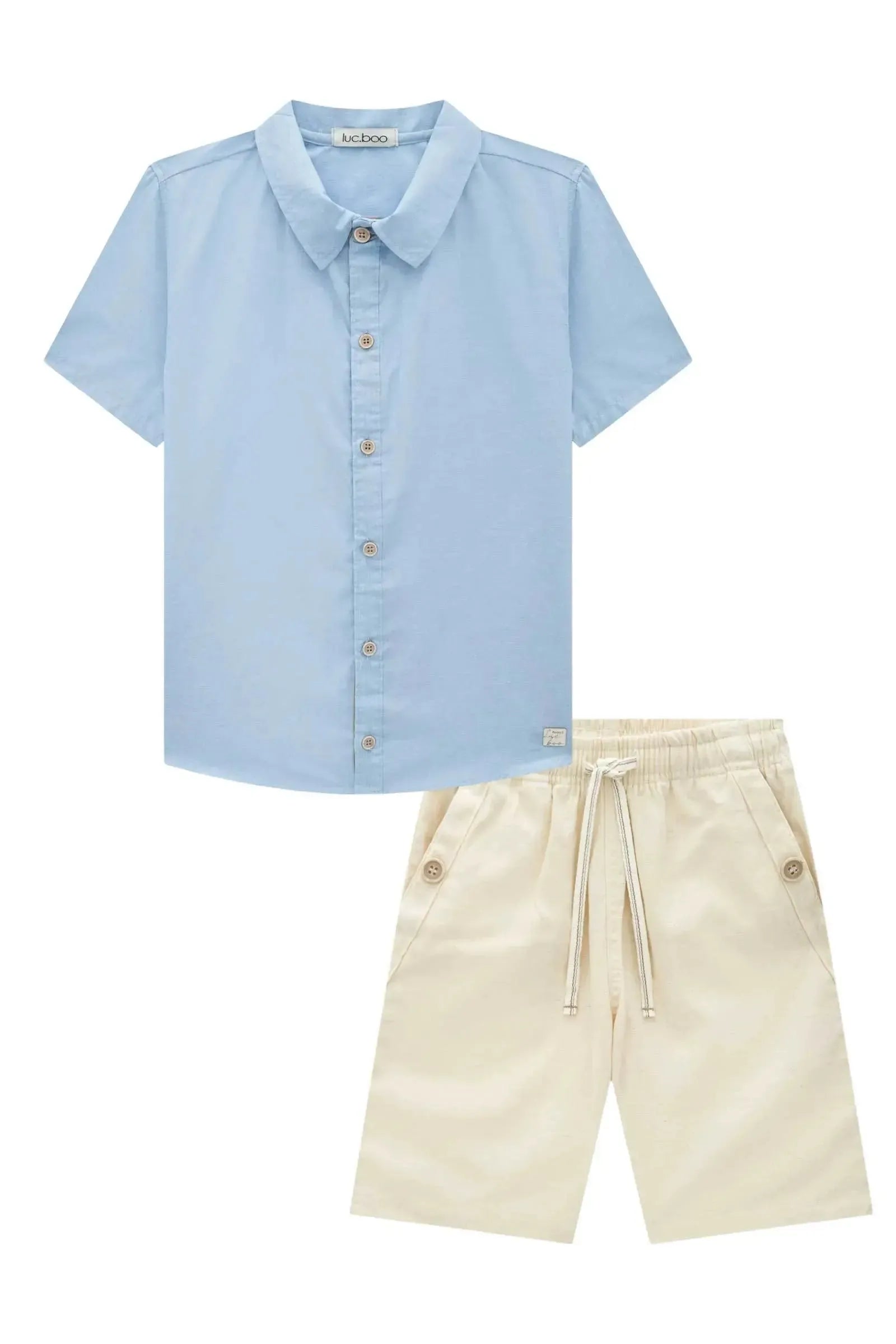 Conjunto de Camisa em Tricoline Mesclado e Bermuda em Linho Santorine com Elastano 87571 LucBoo Infantil Menino