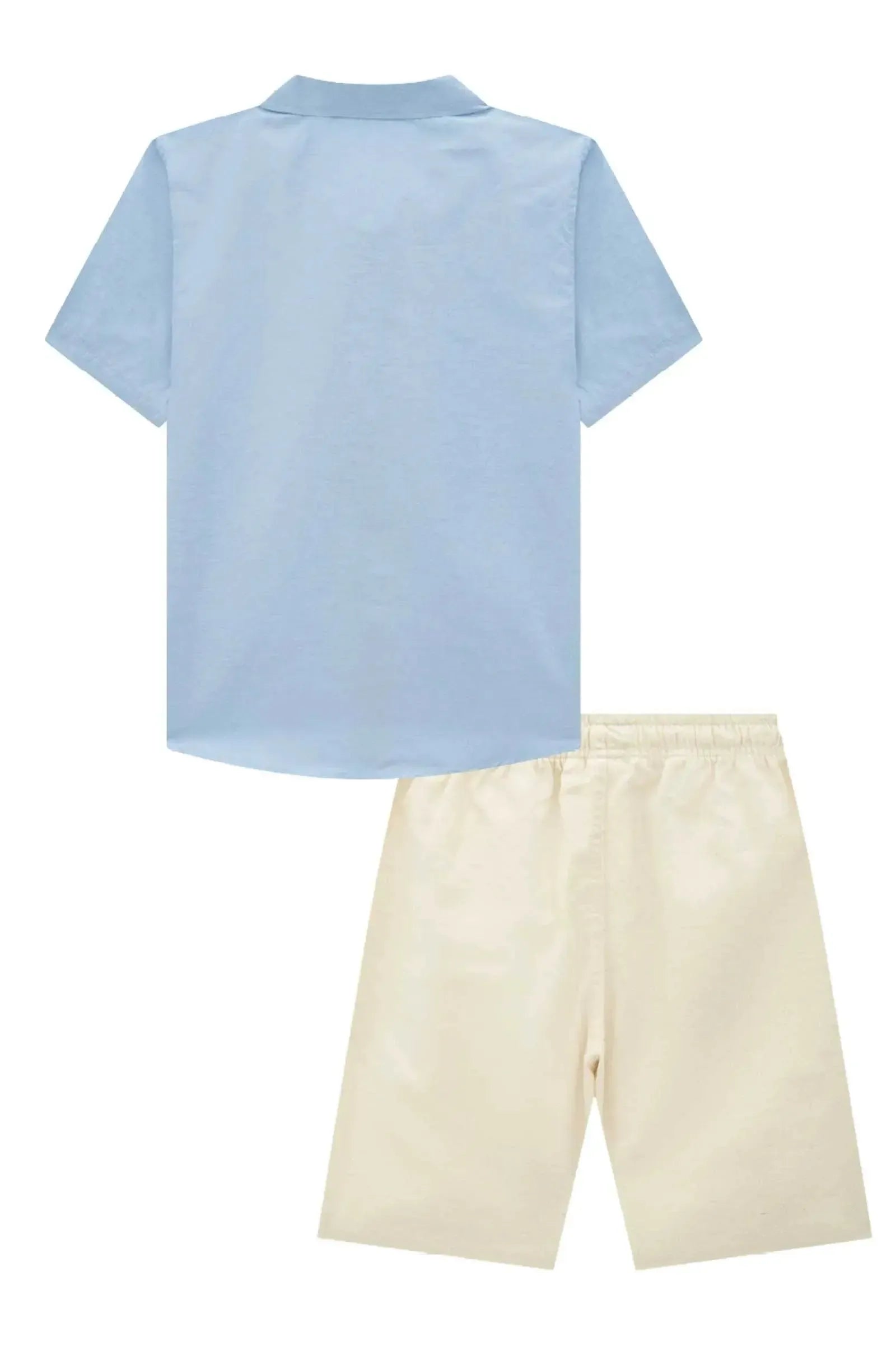 Conjunto de Camisa em Tricoline Mesclado e Bermuda em Linho Santorine com Elastano 87571 LucBoo Infantil Menino