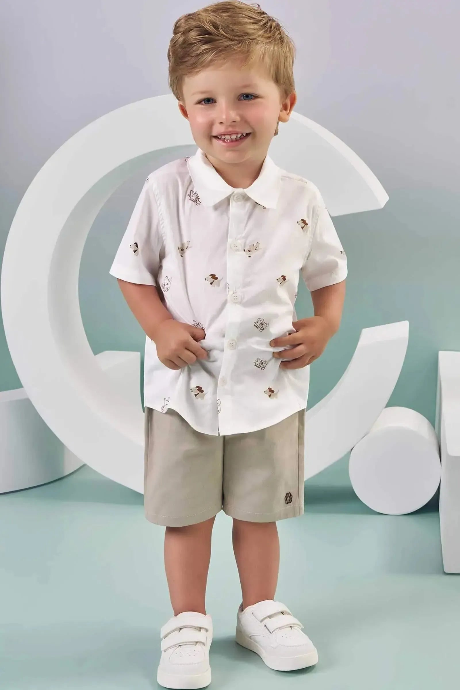 Conjunto de Camisa em Tricoline Mônaco com Elastano e Bermuda em Sarja com Elastano 87609 LucBoo Bebê Menino
