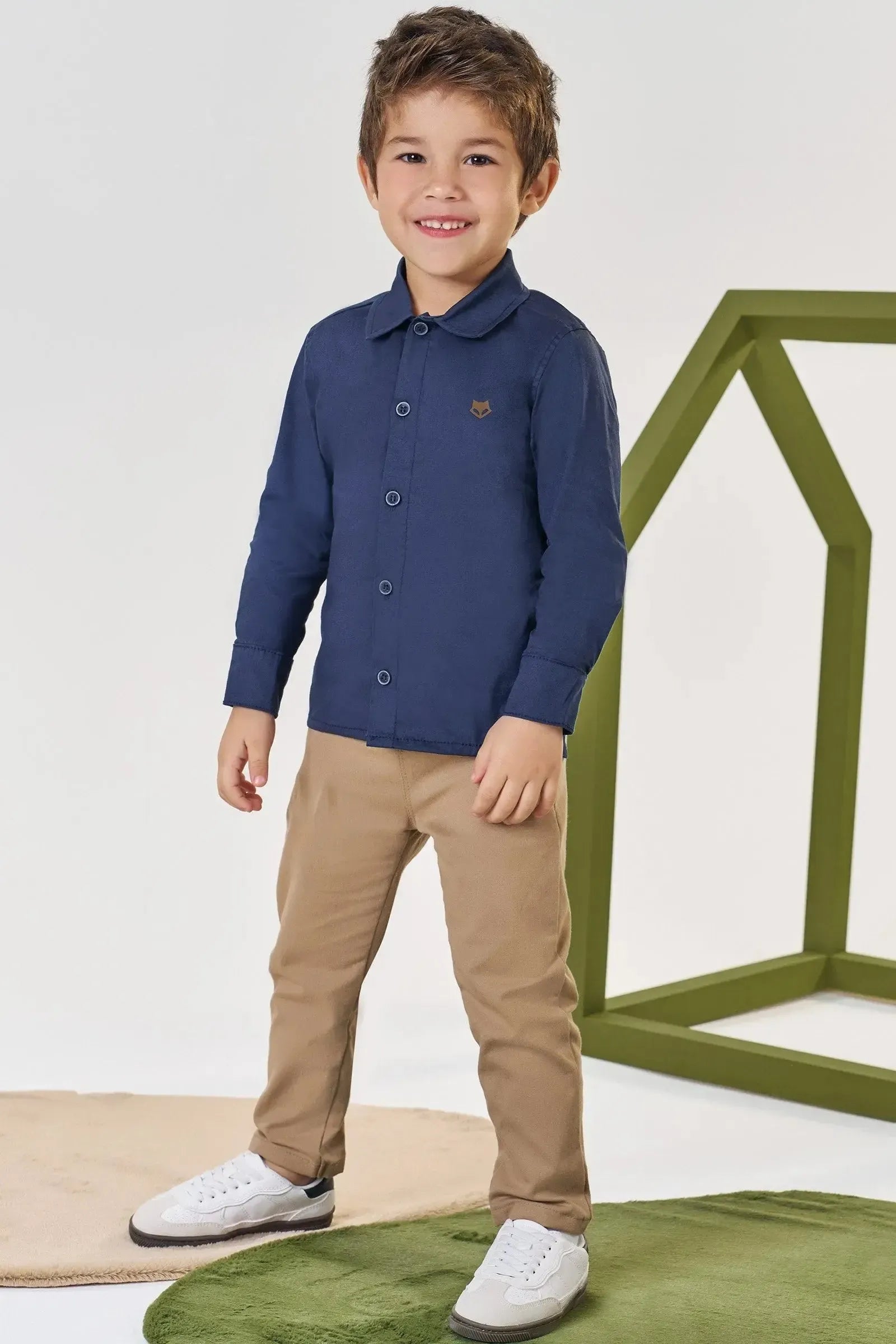 Conjunto de Camisa em Tricoline Mônaco com Elastano e Calça Skinny em Sarja com Elastano 90963 Johnny Fox Bebê Menino