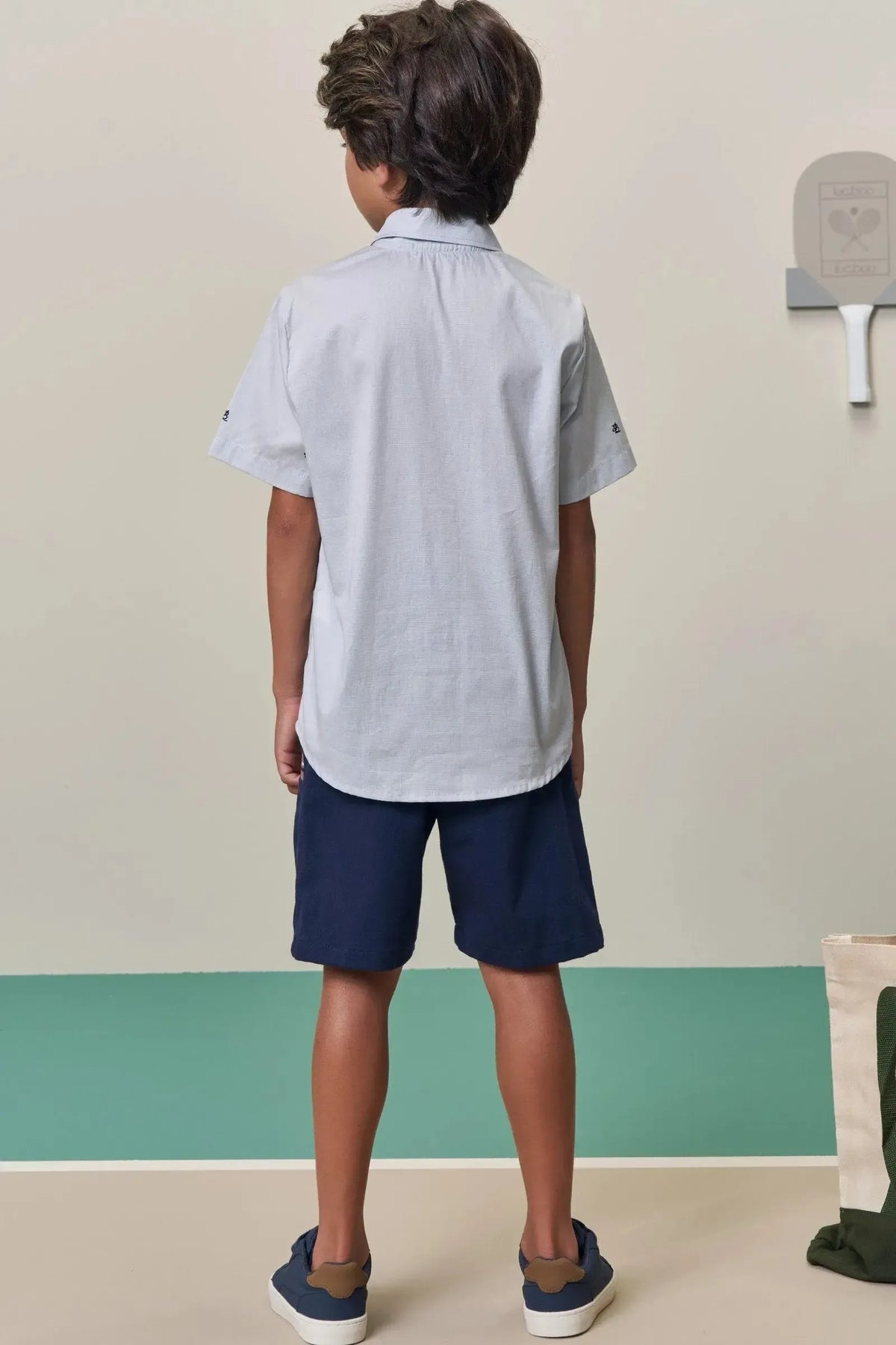 Conjunto de Camisa em Tricoline Mônaco e Bermuda em Sarja Girassol com Elastano 98465 LucBoo Infantil Menino