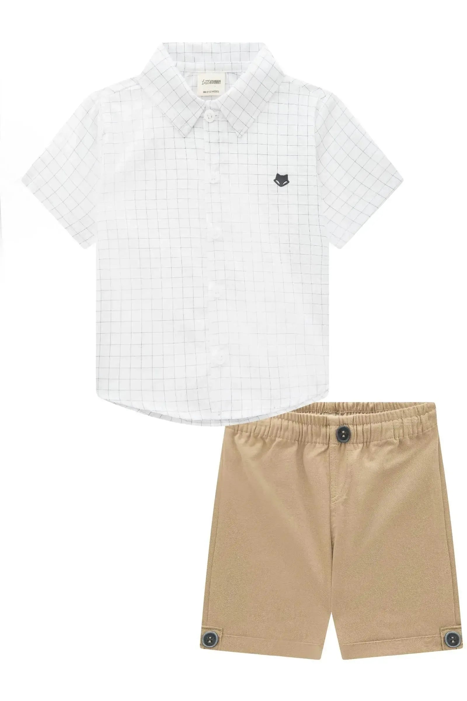 Conjunto de Camisa em Tricoline Urban Xadrez e Bermuda em Sarja Girassol com Elastano 93037 Johnny Fox Bebê Menino
