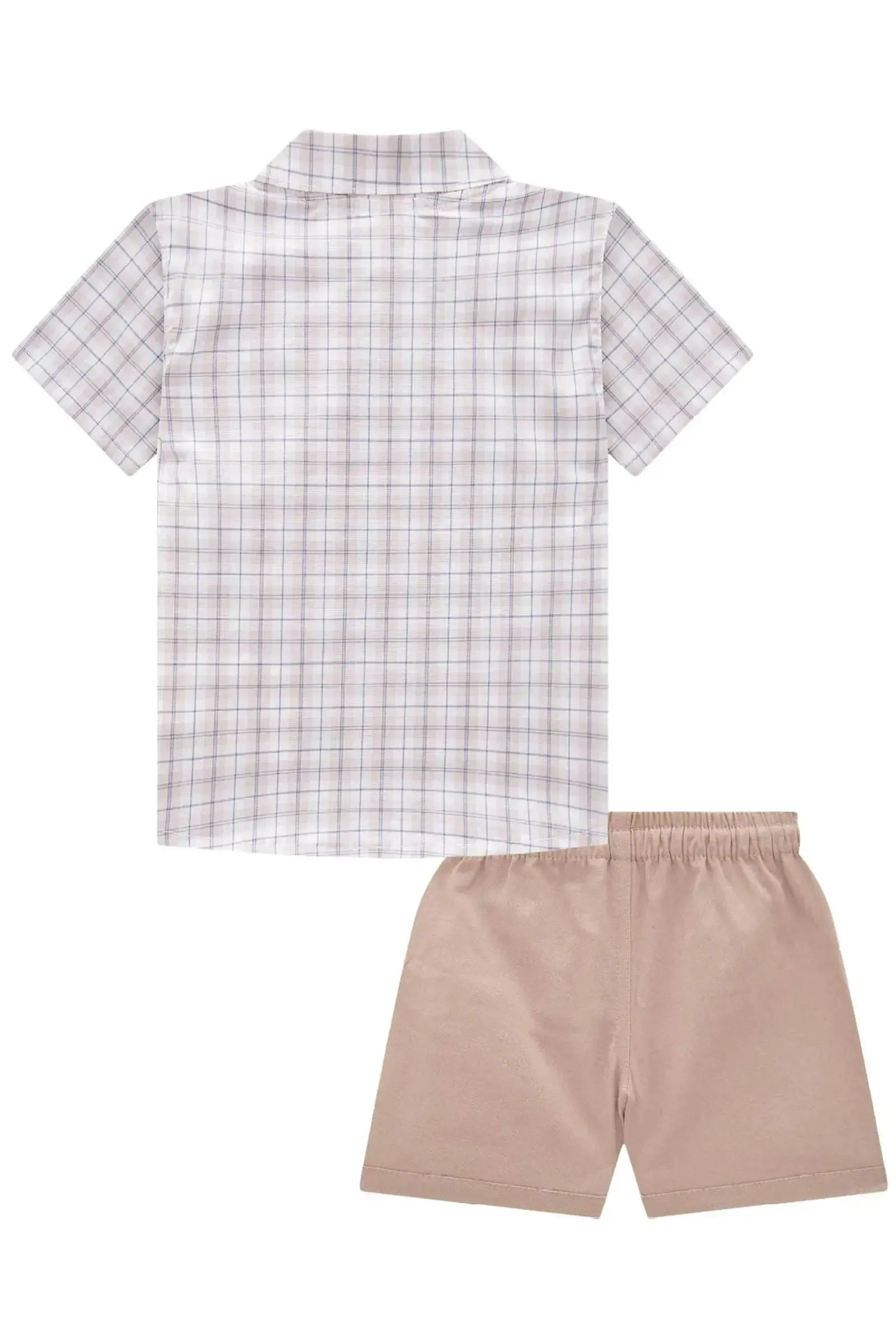 Conjunto de Camisa em Tricoline Xadrez C/ Elastano e Bermuda em Linho Santorine C/ Elastano 83101 LucBoo Bebê Menino