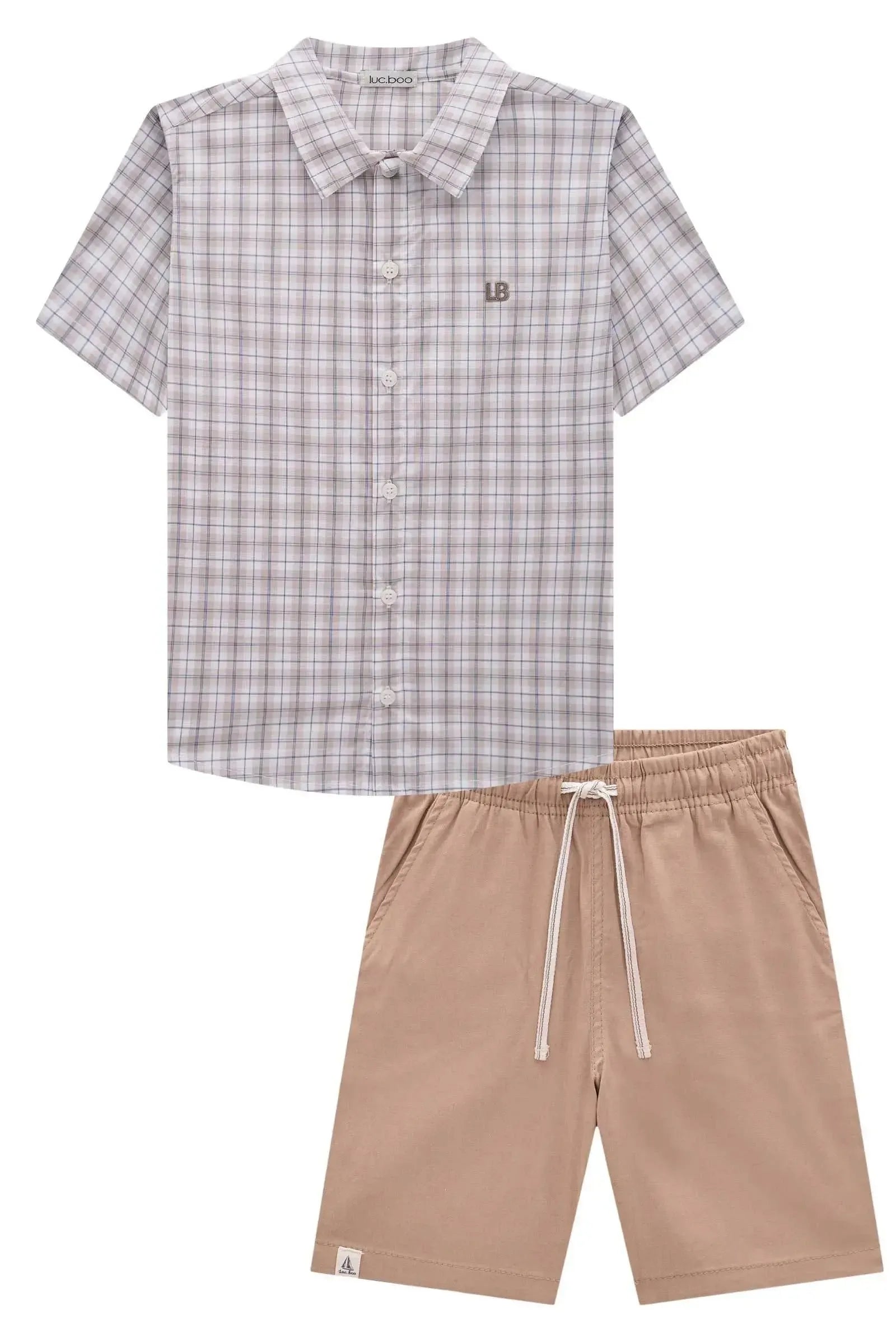 Conjunto de Camisa em Tricoline Xadrez com Elast. e Bermuda em Linho Santorine com Elastano 82838 LucBoo Infantil Menino