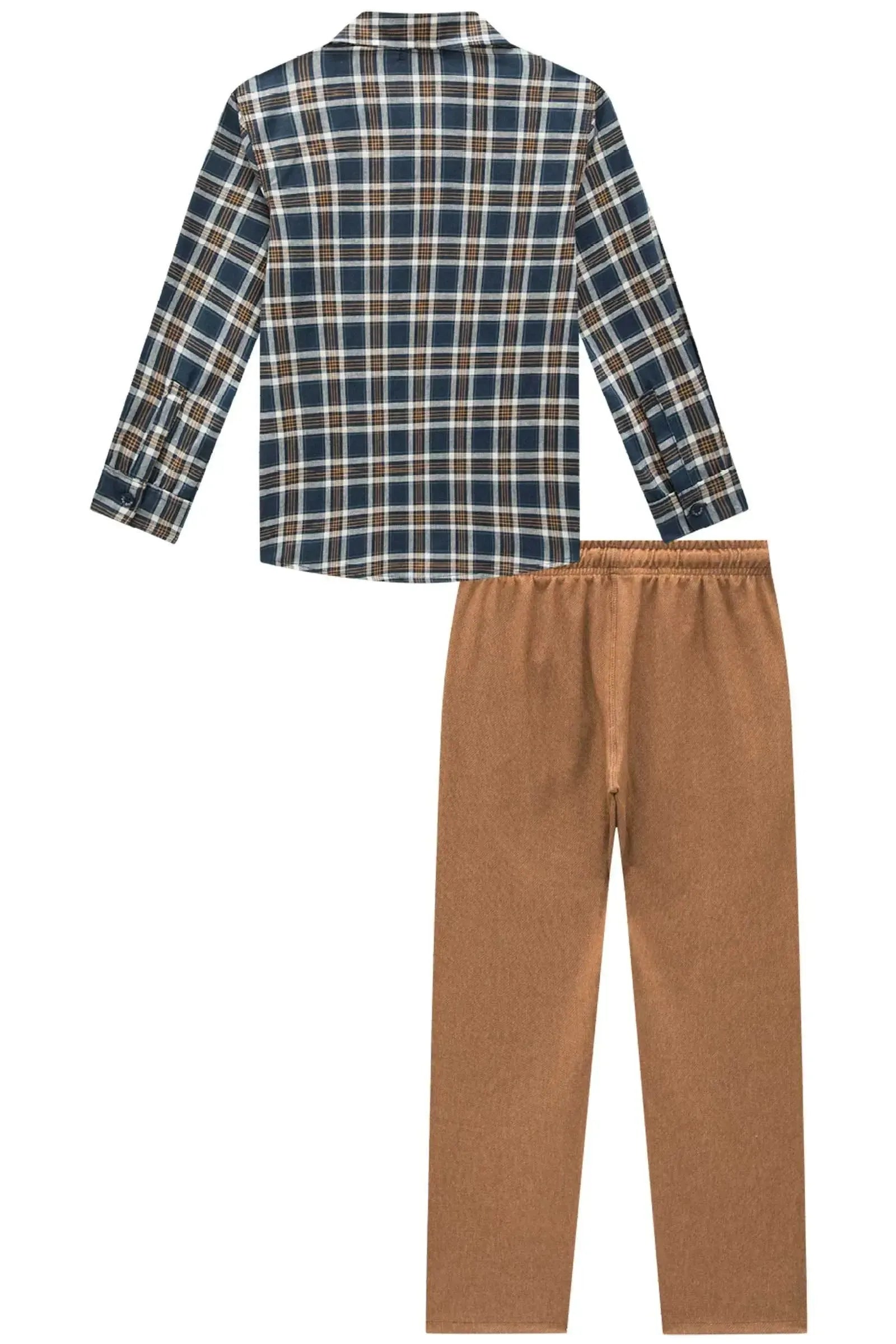 Conjunto de Camisa em Tricoline Xadrez e Calça Skinny em Cotton Jeans com Elastano 89898 LucBoo Infantil Menino