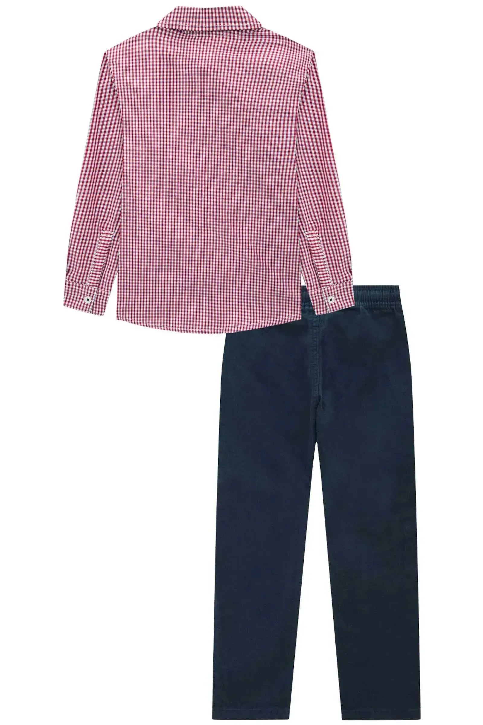 Conjunto de Camisa em Tricoline Xadrez e Calça Skinny em Sarja Stretch com Elastano 92085 LucBoo Infantil Menino
