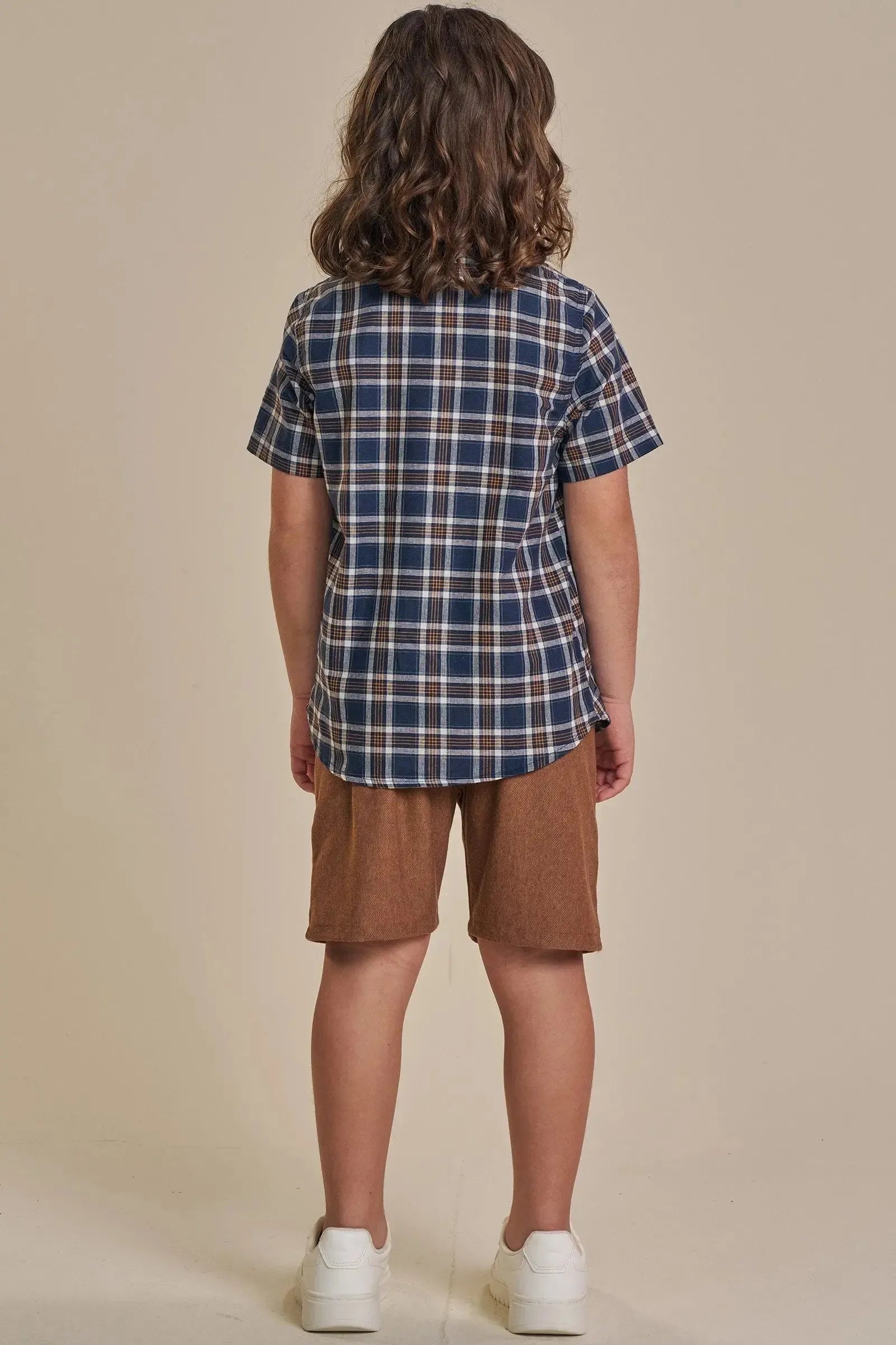 Conjunto de Camisa em Tricoline Xadrez Fio Tinto e Bermuda em Cotton Jeans com Elastano 93700 LucBoo Infantil Menino