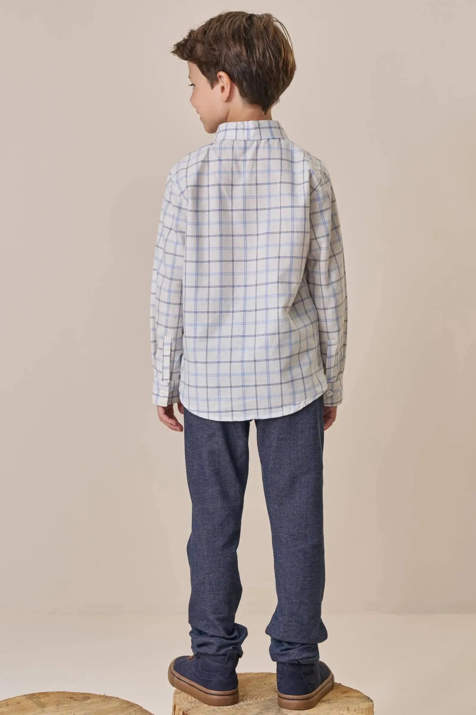 Conjunto de Camisa em Tricoline Xadrez Fio Tinto e Calça em Cotton Jeans com Elastano 89892 LucBoo Infantil Menino