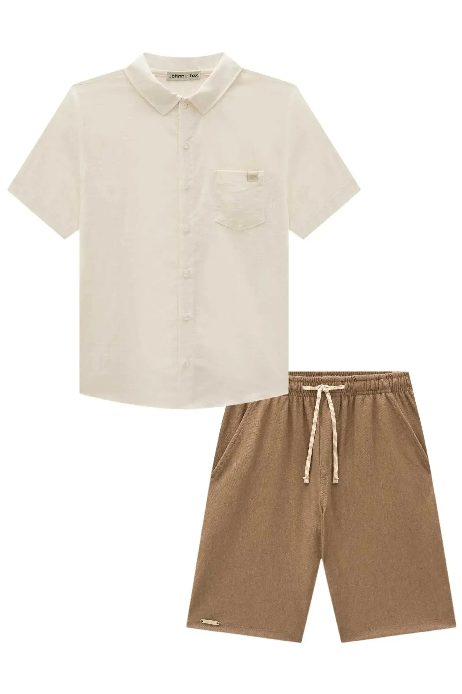 Conjunto de Camisa em Verano Chambray e Bermuda em Cotton Jeans com Elastano 96723 Johnny Fox Teen Menino