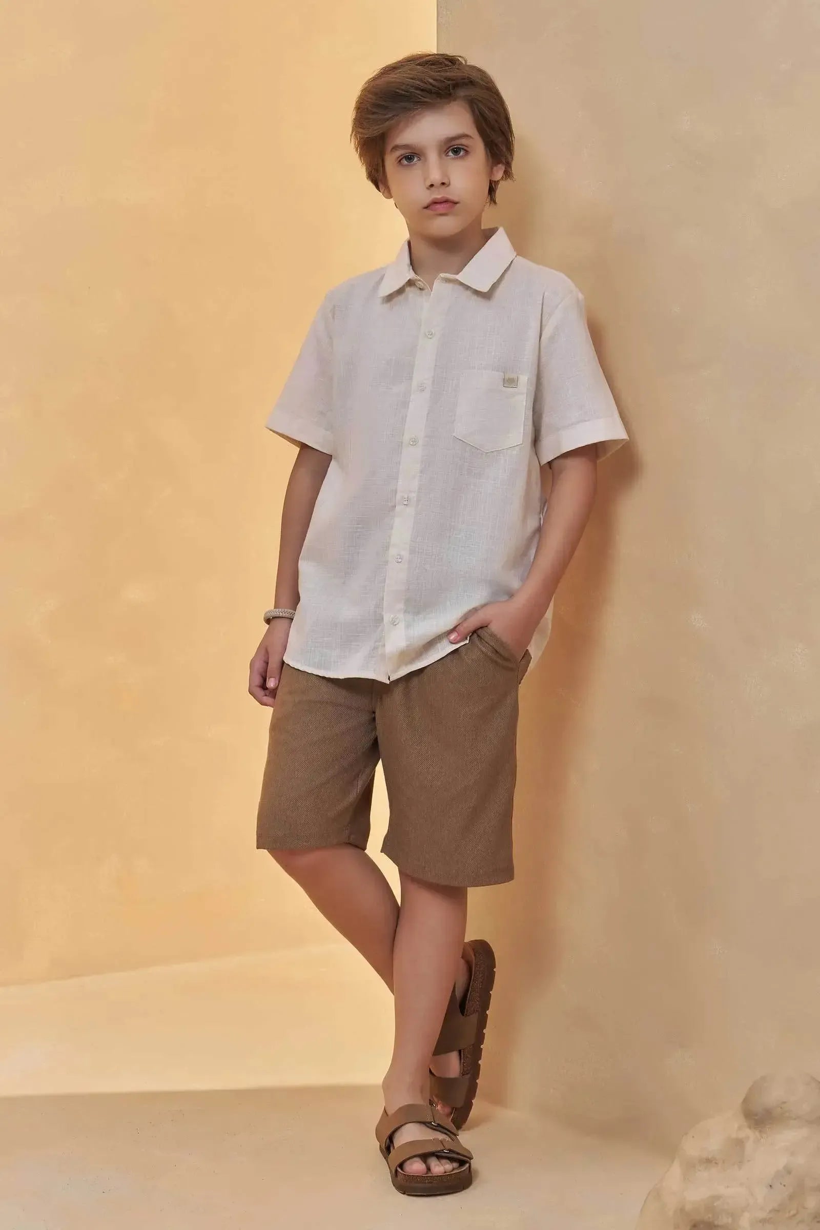 Conjunto de Camisa em Verano Chambray e Bermuda em Cotton Jeans com Elastano 96723 Johnny Fox Teen Menino