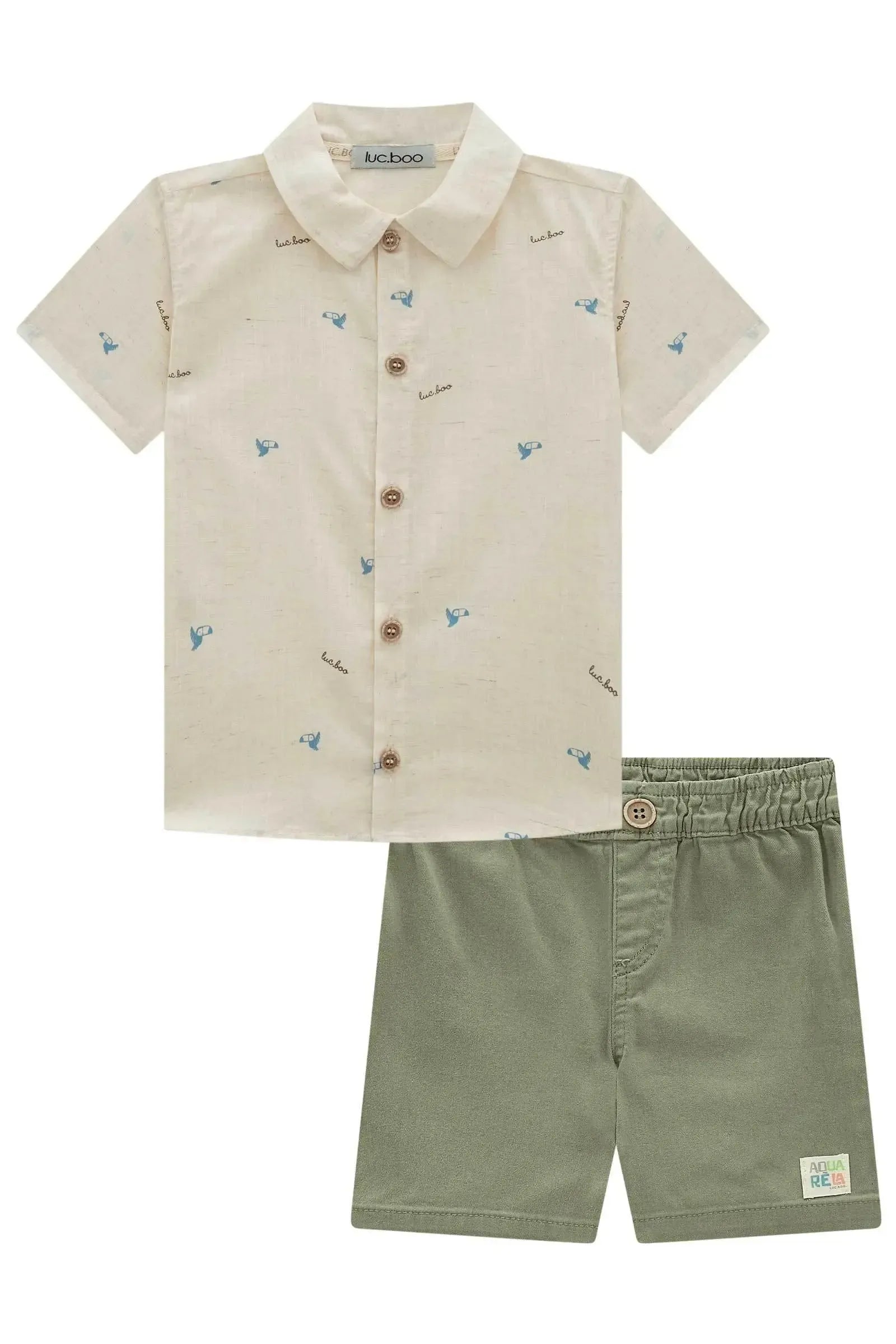Conjunto de Camisa em Verano Linho Plus e Bermuda em Sarja Ônix com Elastano 98171 LucBoo Infantil Menino