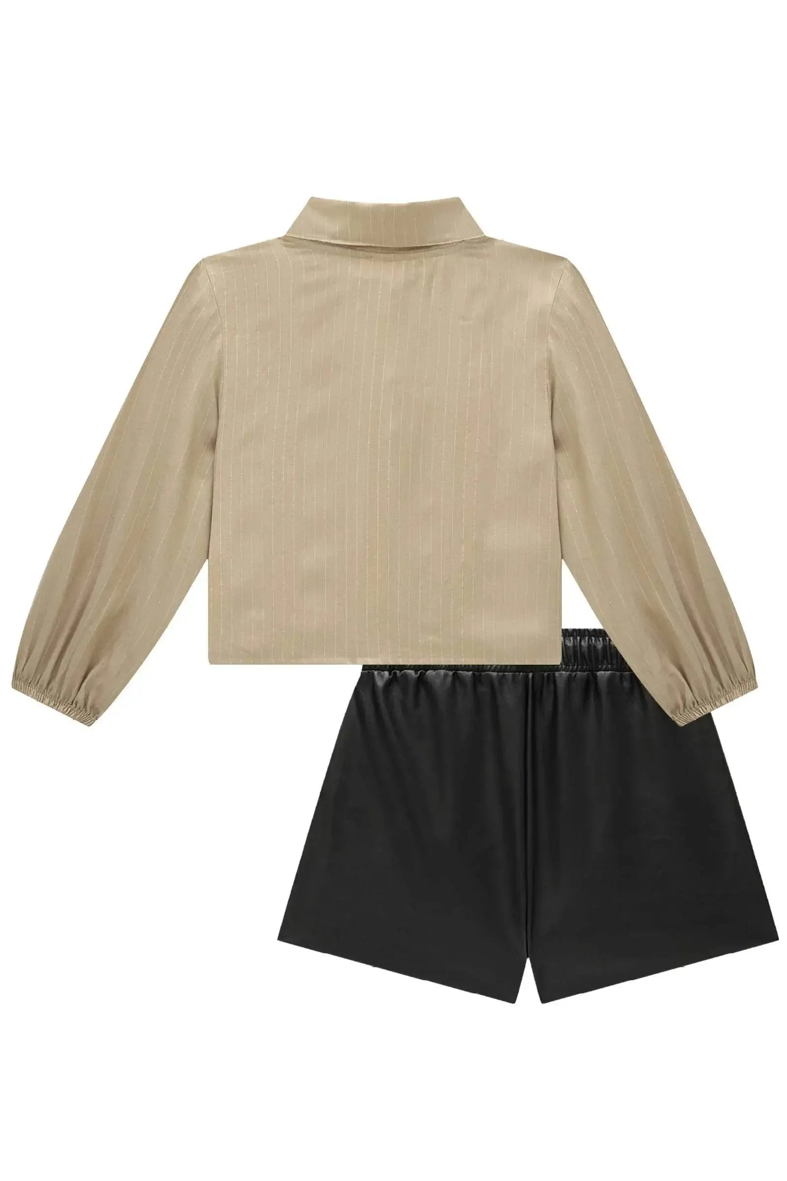 Conjunto de Camisa em Visco Shine e Shorts em Couro Sintético 90123 Vic&Vicky Teen Menina