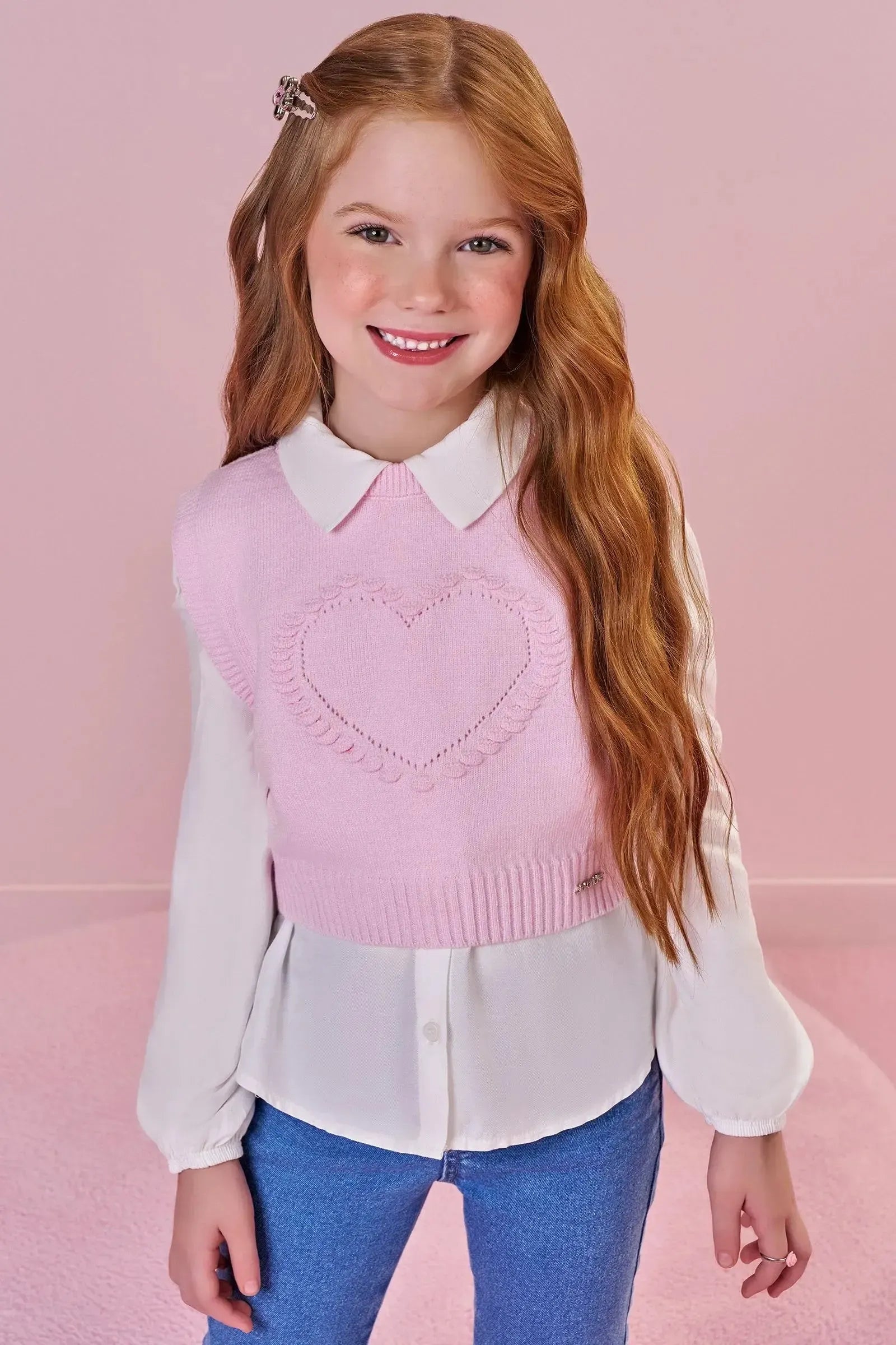 Conjunto de Camisa em Viscose e Colete em Tricot Prime 88442 Infanti Infantil Menina