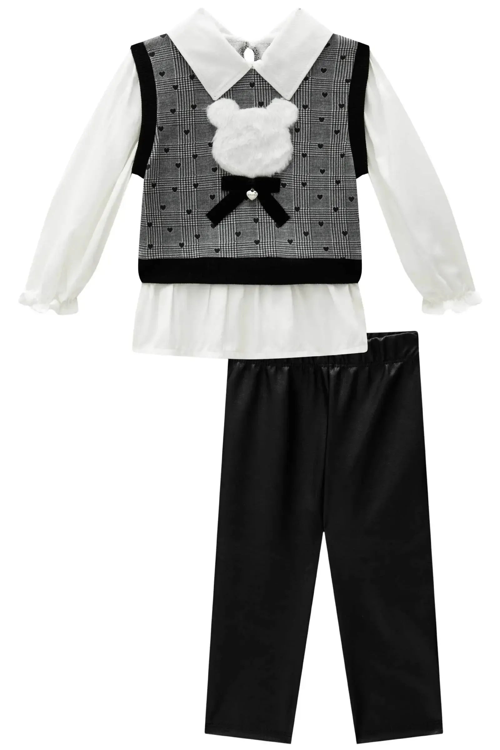 Conjunto de Camisa em Viscose Sarjada e Molecotton com Calça Legging em Couro e Termoskin 90488 Infanti Bebê Menina