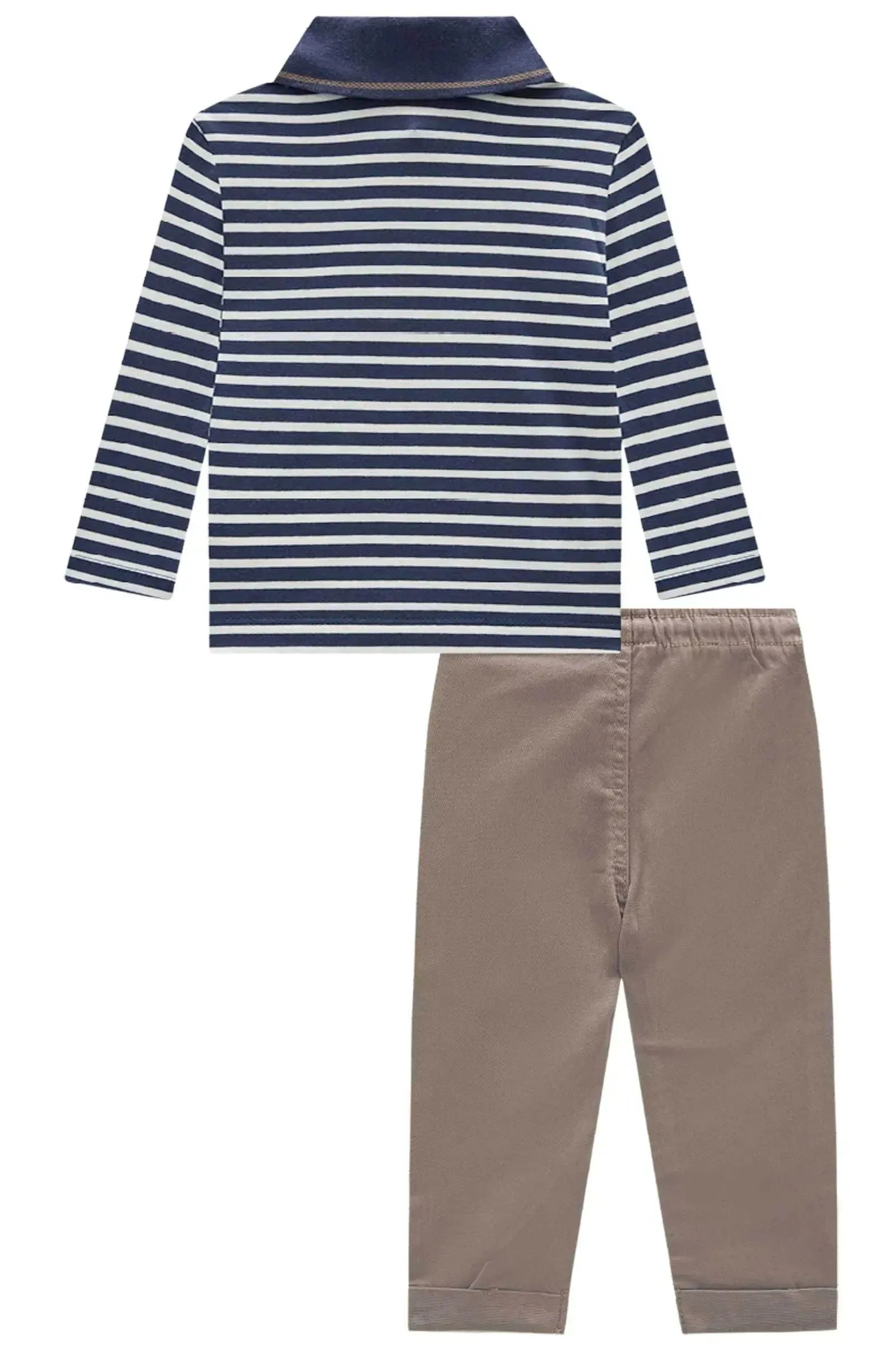 Conjunto de Camisa Polo em Cotton e Calça Skinny em Sarja Stretch com Elastano 90208 LucBoo Bebê Menino