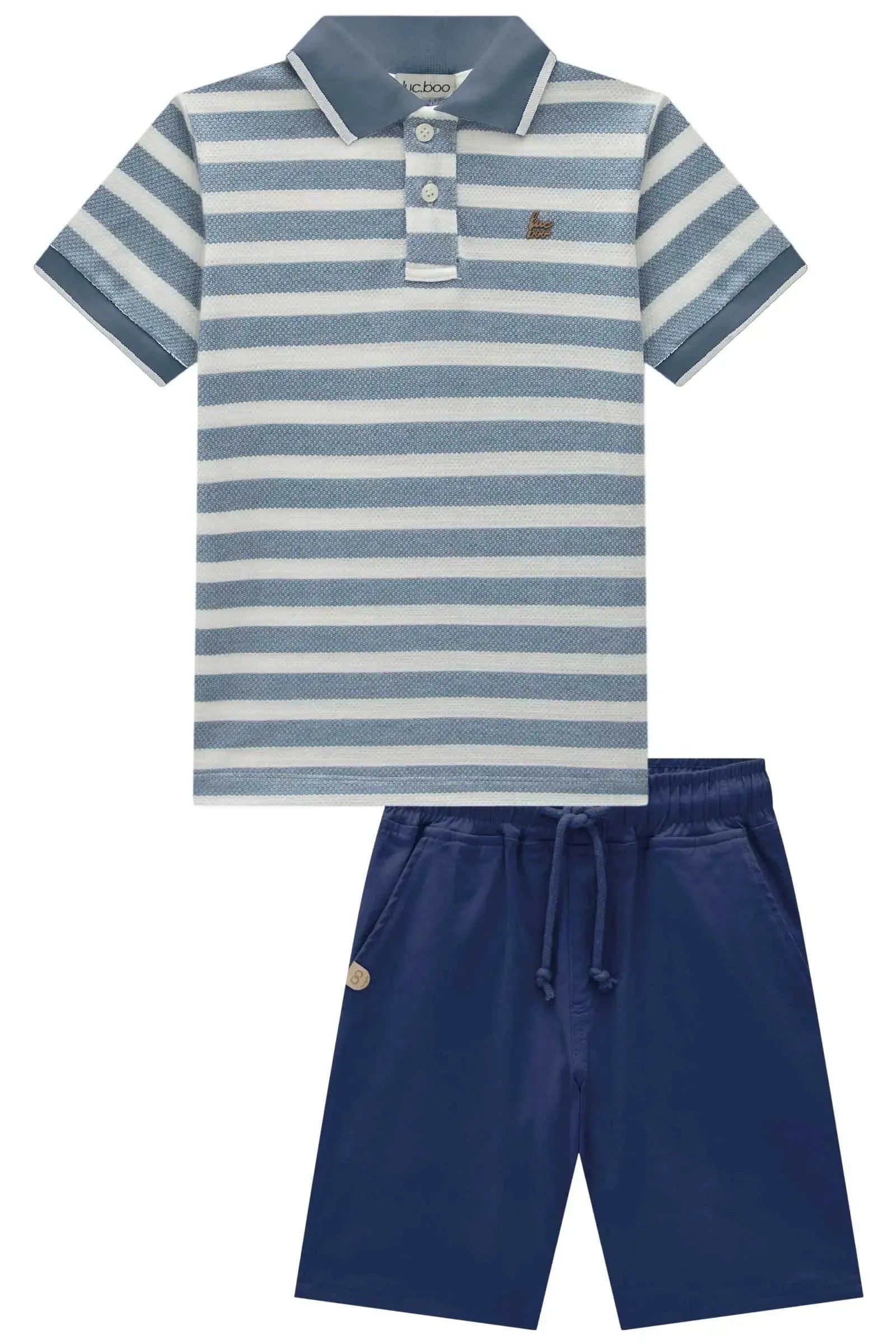 Conjunto de Camisa Polo em Malha Brizza e Bermuda em Sarja Girassol com Elastano 96015 LucBoo Infantil Menino