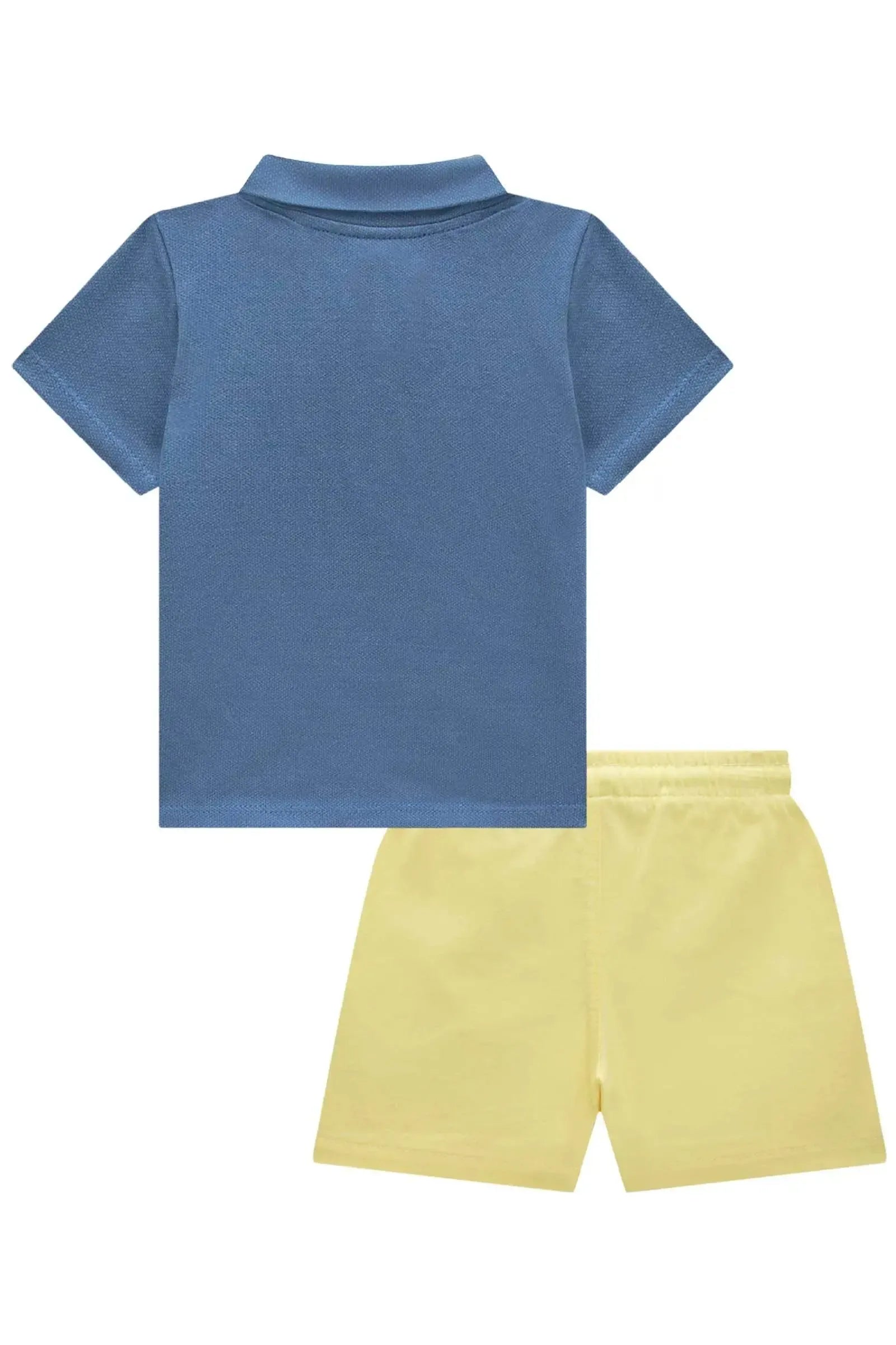Conjunto de Camisa Polo em Malha Fish com Elastano e Bermuda em Linho Santorine 83382 LucBoo Bebê Menino