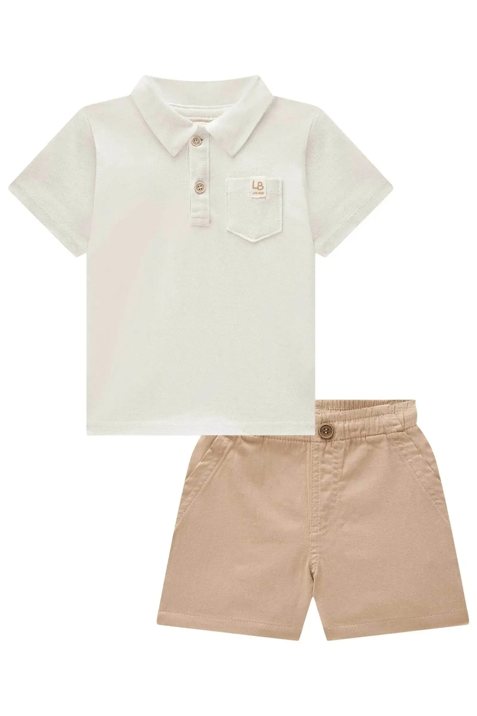 Conjunto de Camisa Polo em Malha Fish com Elastano e Bermuda em Linho Santorine 83382 LucBoo Bebê Menino