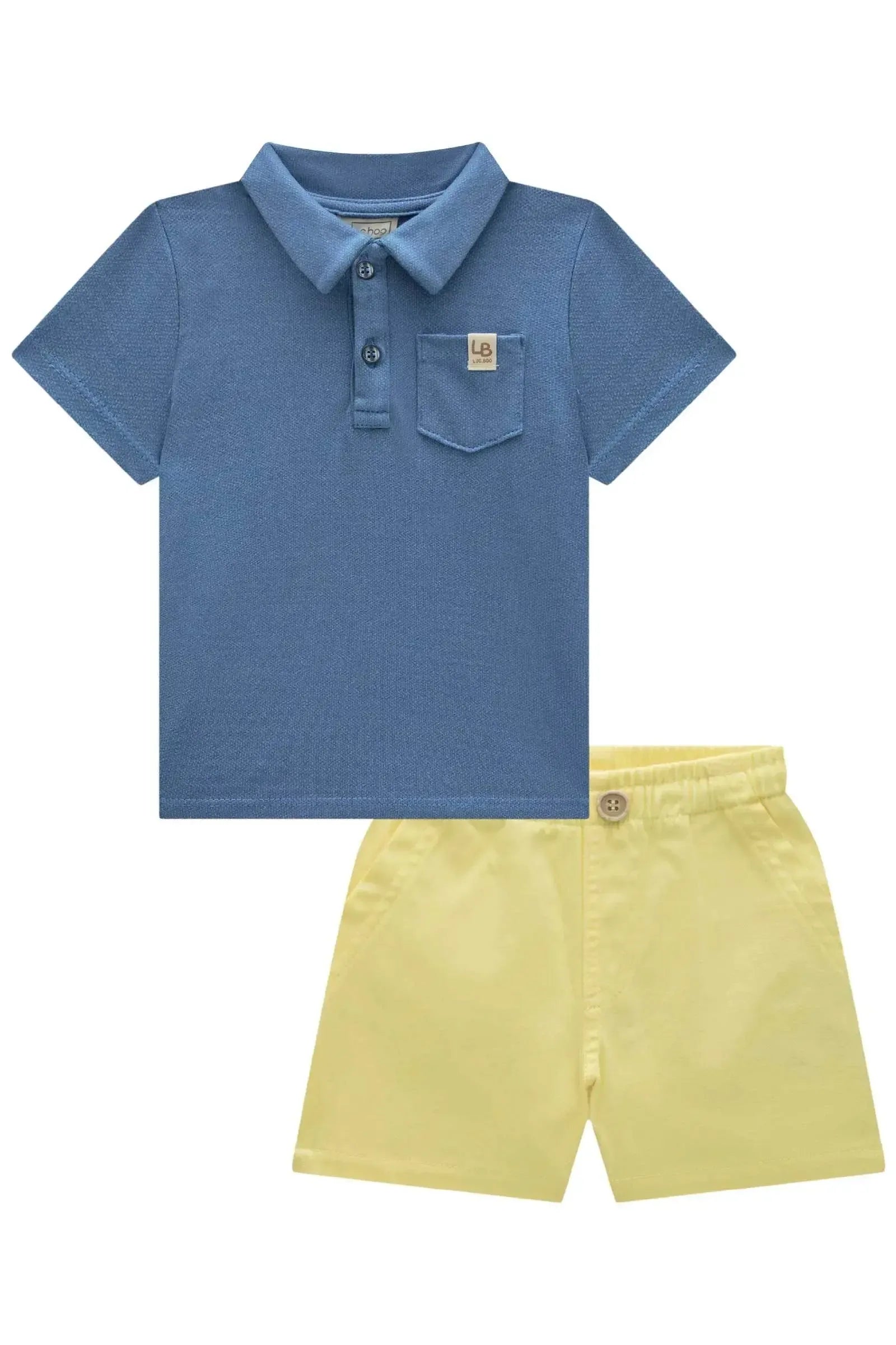 Conjunto de Camisa Polo em Malha Fish com Elastano e Bermuda em Linho Santorine 83382 LucBoo Bebê Menino