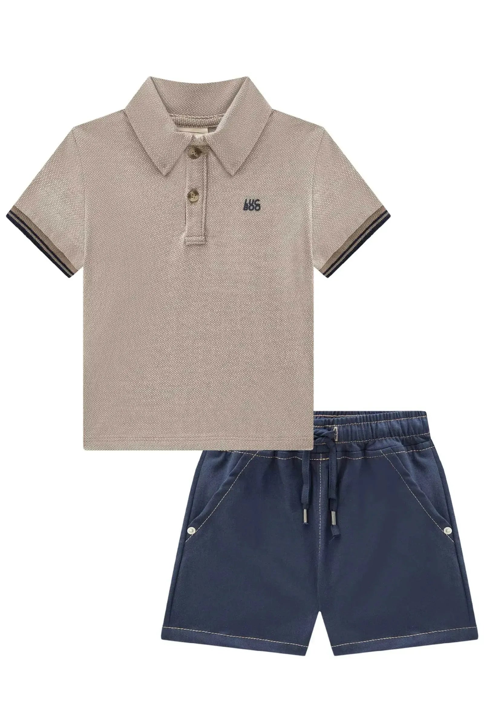 Conjunto de Camisa Polo em Malha Fish com Elastano e Bermuda em Sarja Girassol com Elastano 87030 LucBoo Bebê Menino