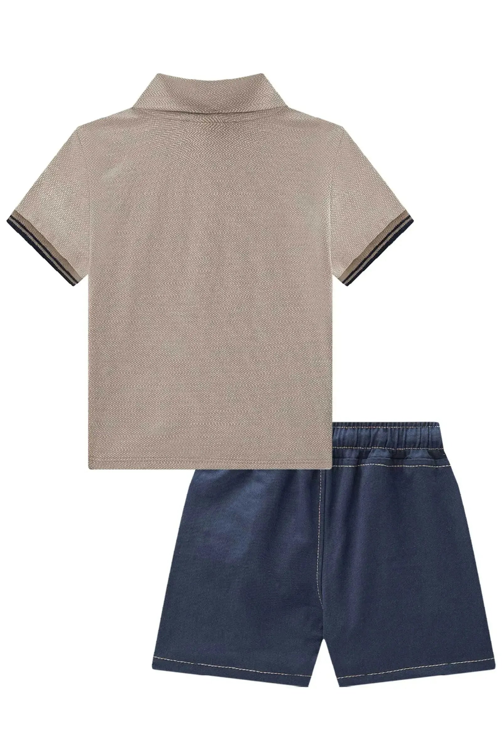 Conjunto de Camisa Polo em Malha Fish com Elastano e Bermuda em Sarja Girassol com Elastano 87030 LucBoo Bebê Menino