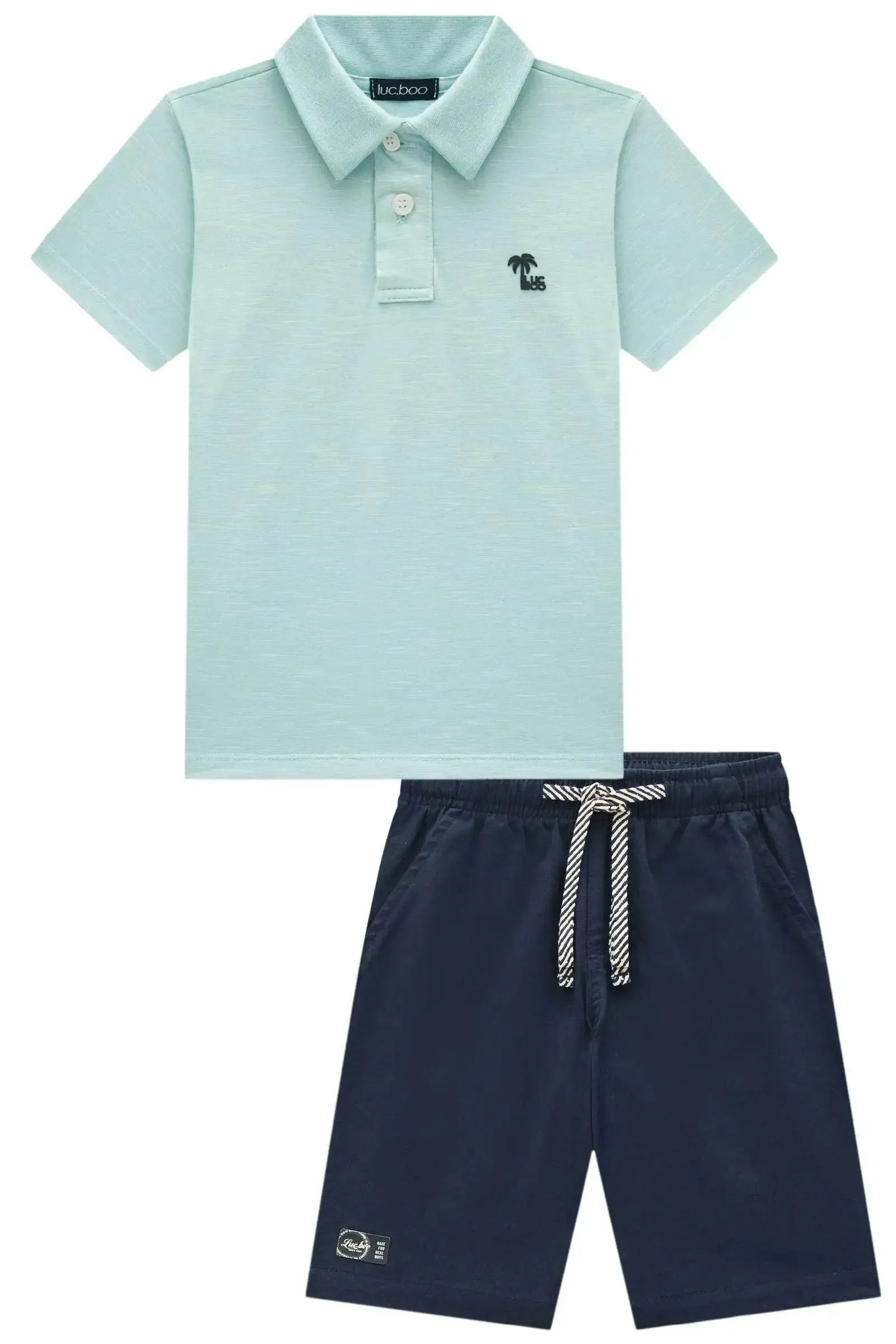 Conjunto de Camisa Polo em Malha Mesclada e Bermuda em Sarja Girassol com Elastano 96548 LucBoo Infantil Menino