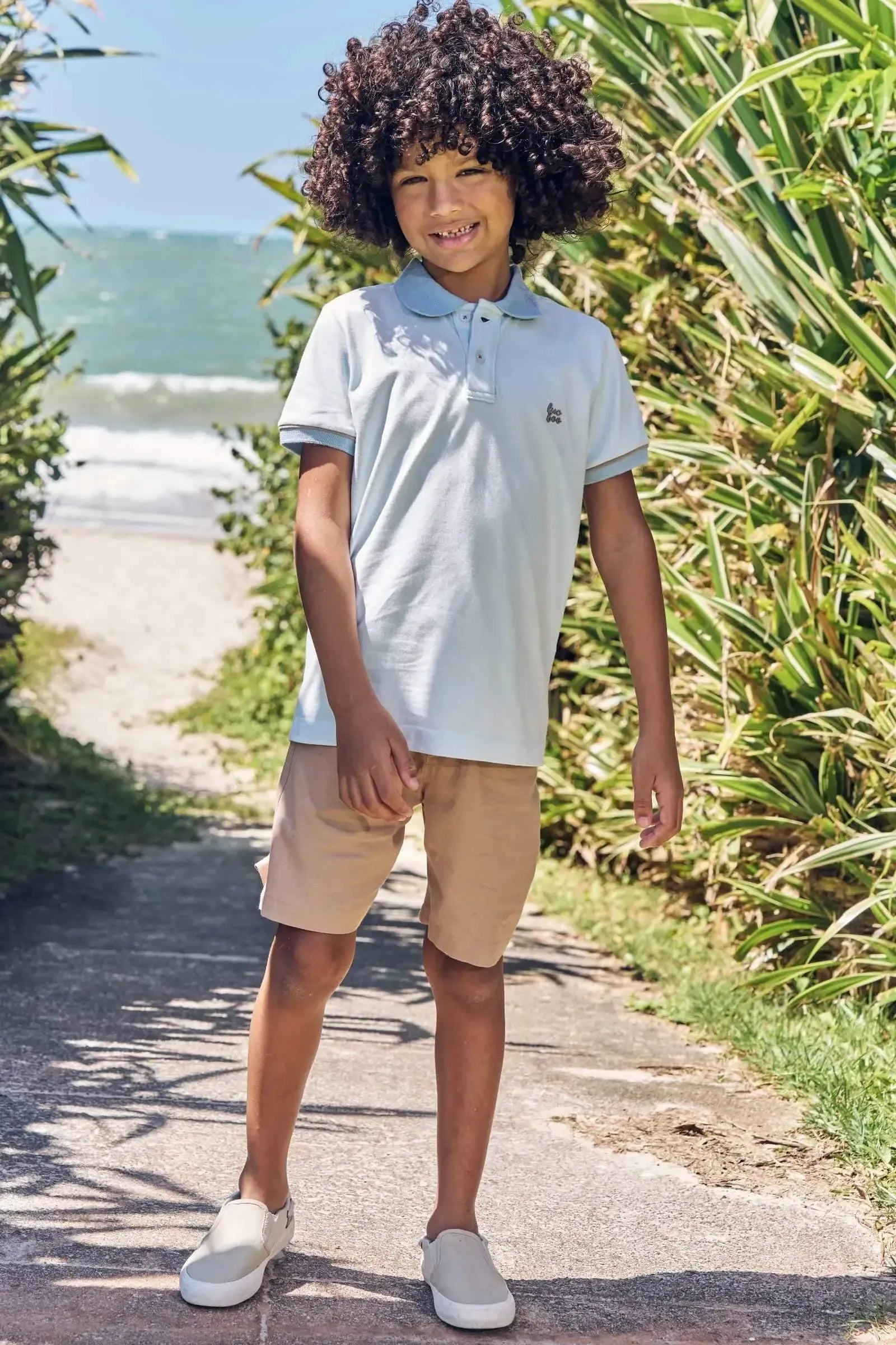 Conjunto de Camisa Polo em Malha Piquet C/ Elastano e Bermuda em Linho Santorine C/ Elastan 83607 LucBoo Infantil Menino