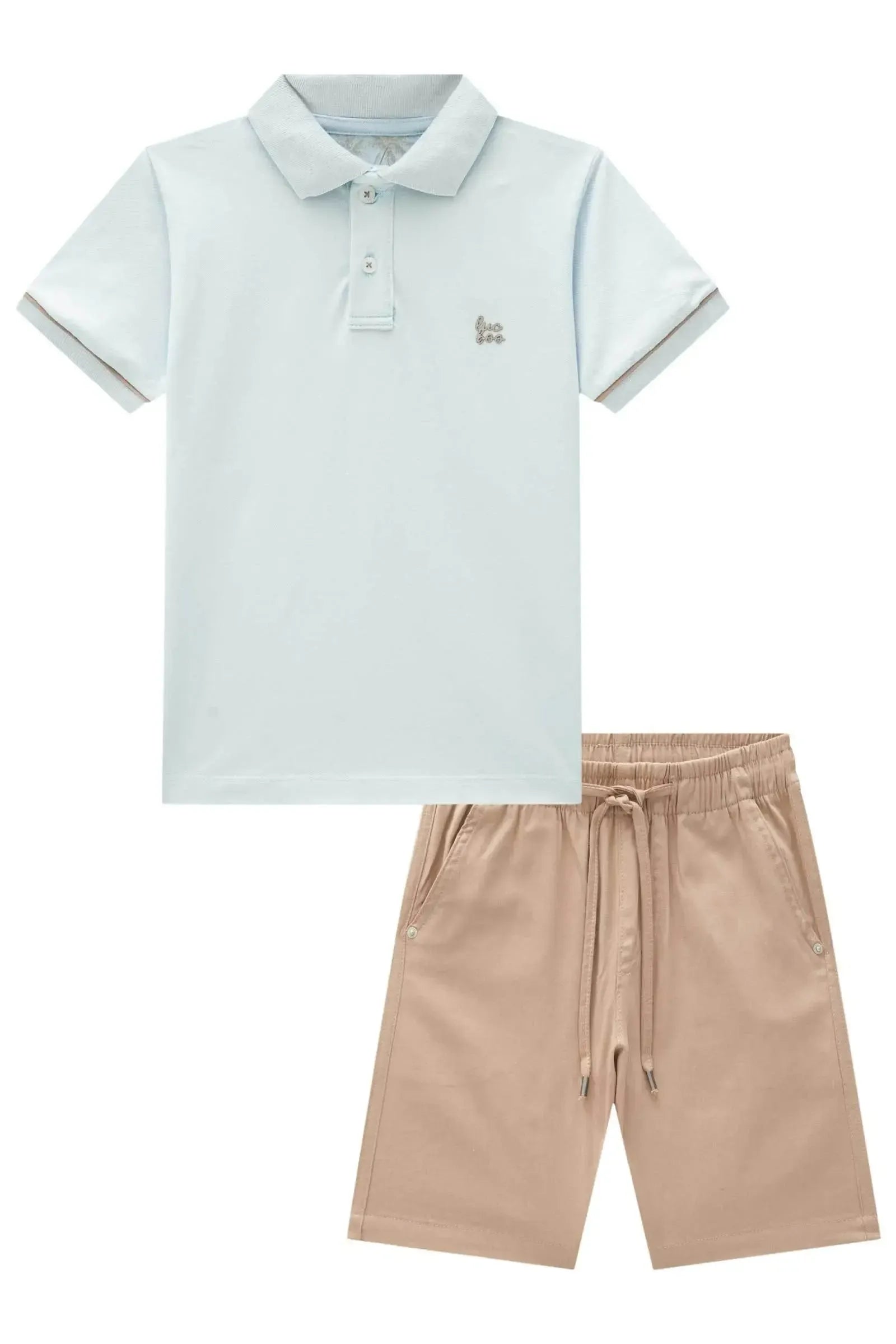 Conjunto de Camisa Polo em Malha Piquet C/ Elastano e Bermuda em Linho Santorine C/ Elastan 83607 LucBoo Infantil Menino