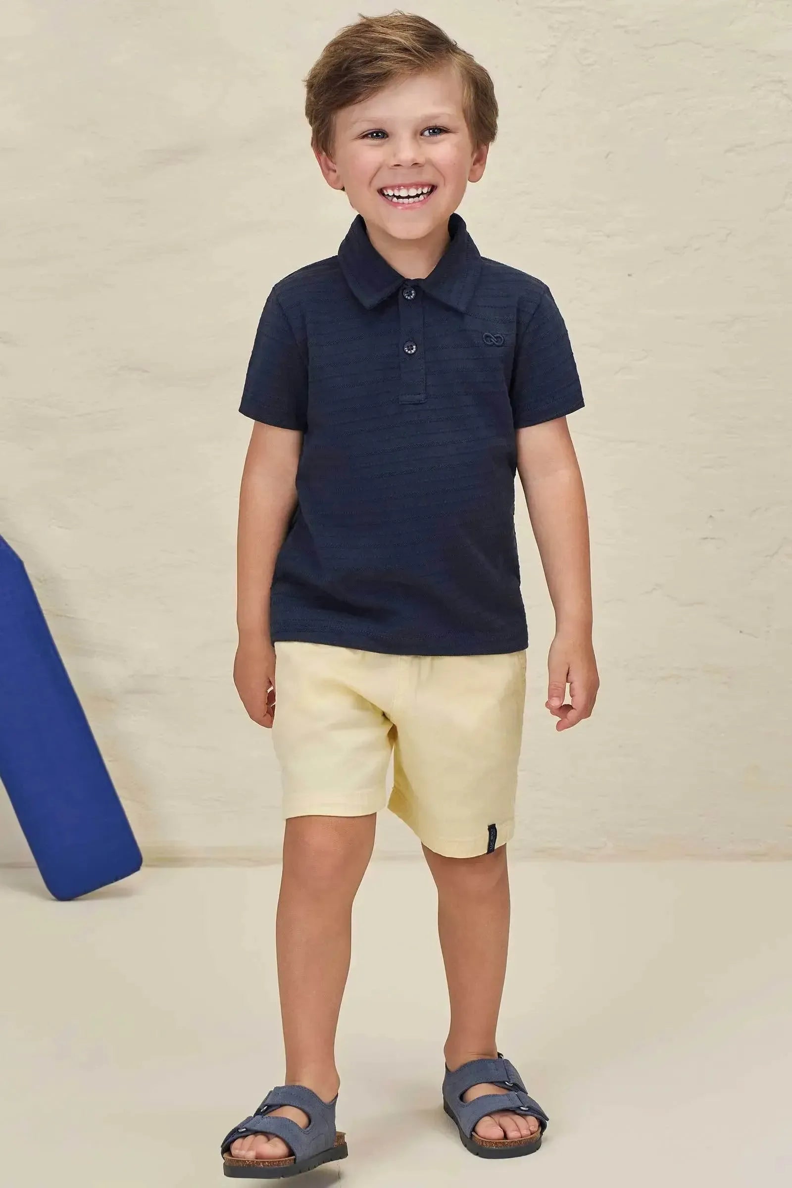 Conjunto de Camisa Polo em Malha Textura e Bermuda em Sarja Ônix com Elastano 98234 LucBoo Infantil Menino