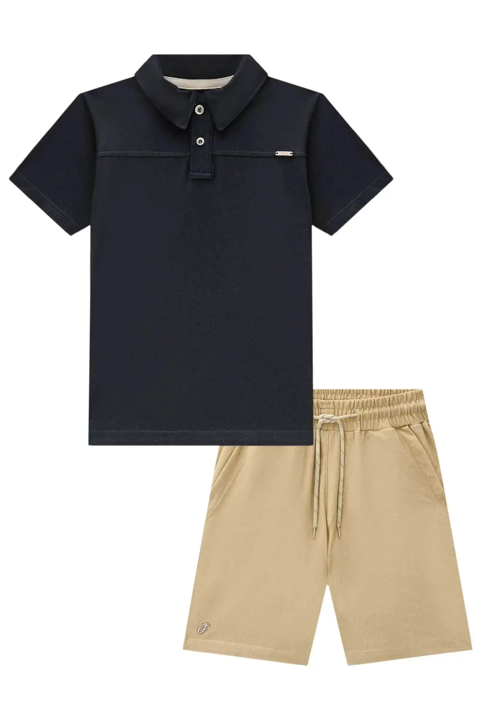 Conjunto de Camisa Polo em Meia Malha e Bermuda em Cotton Jeans com Elastano 84102 Johnny Fox Teen Menino
