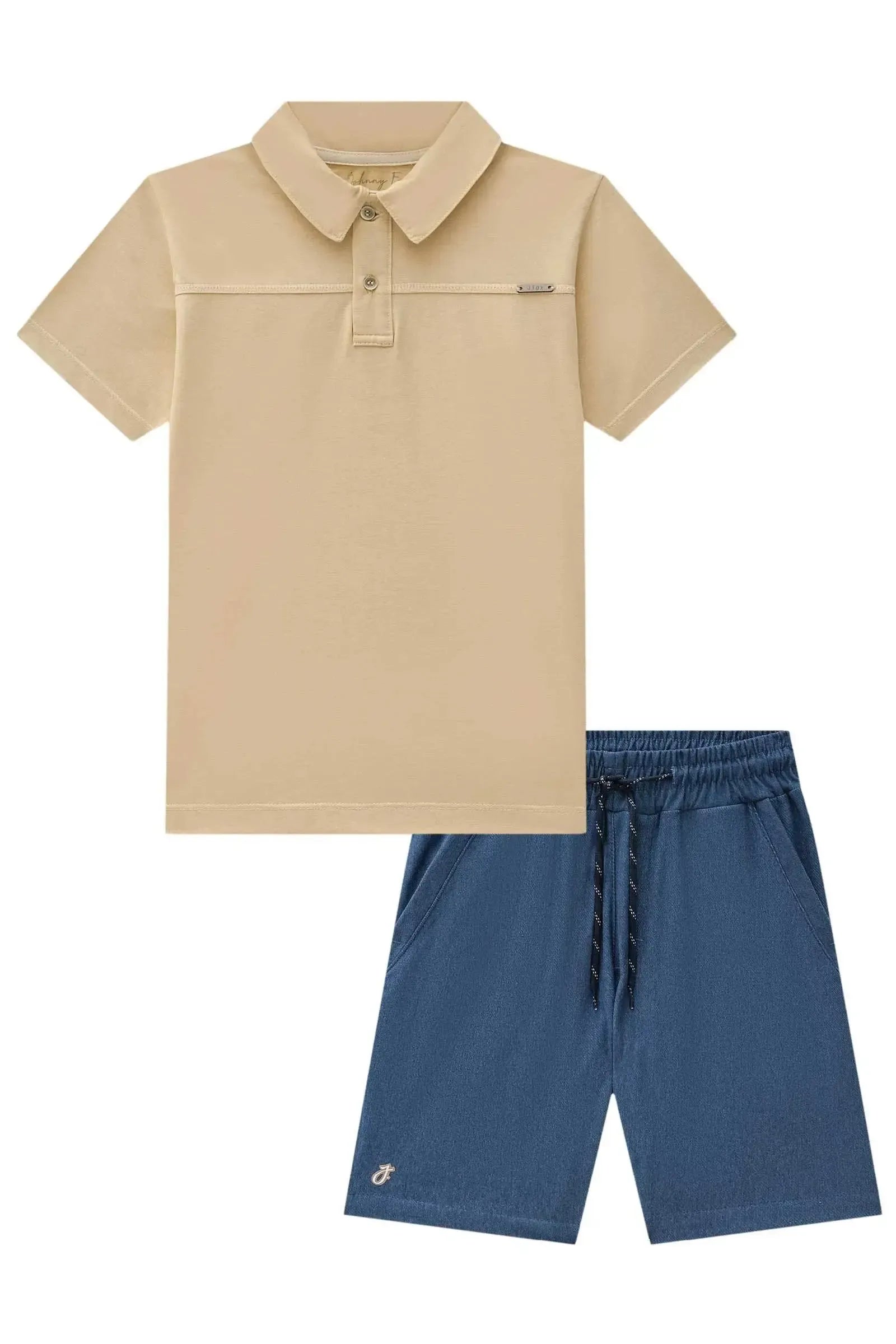 Conjunto de Camisa Polo em Meia Malha e Bermuda em Cotton Jeans com Elastano 84102 Johnny Fox Teen Menino