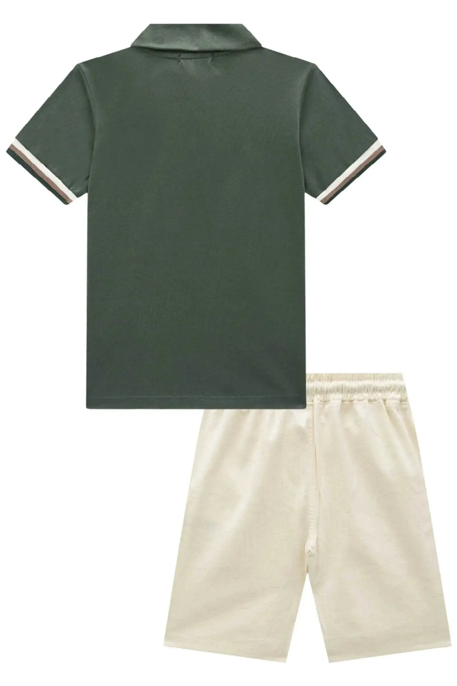 Conjunto de Camisa Polo em Meia Malha e Bermuda em Linho Santorine com Elastano 93137 LucBoo Infantil Menino