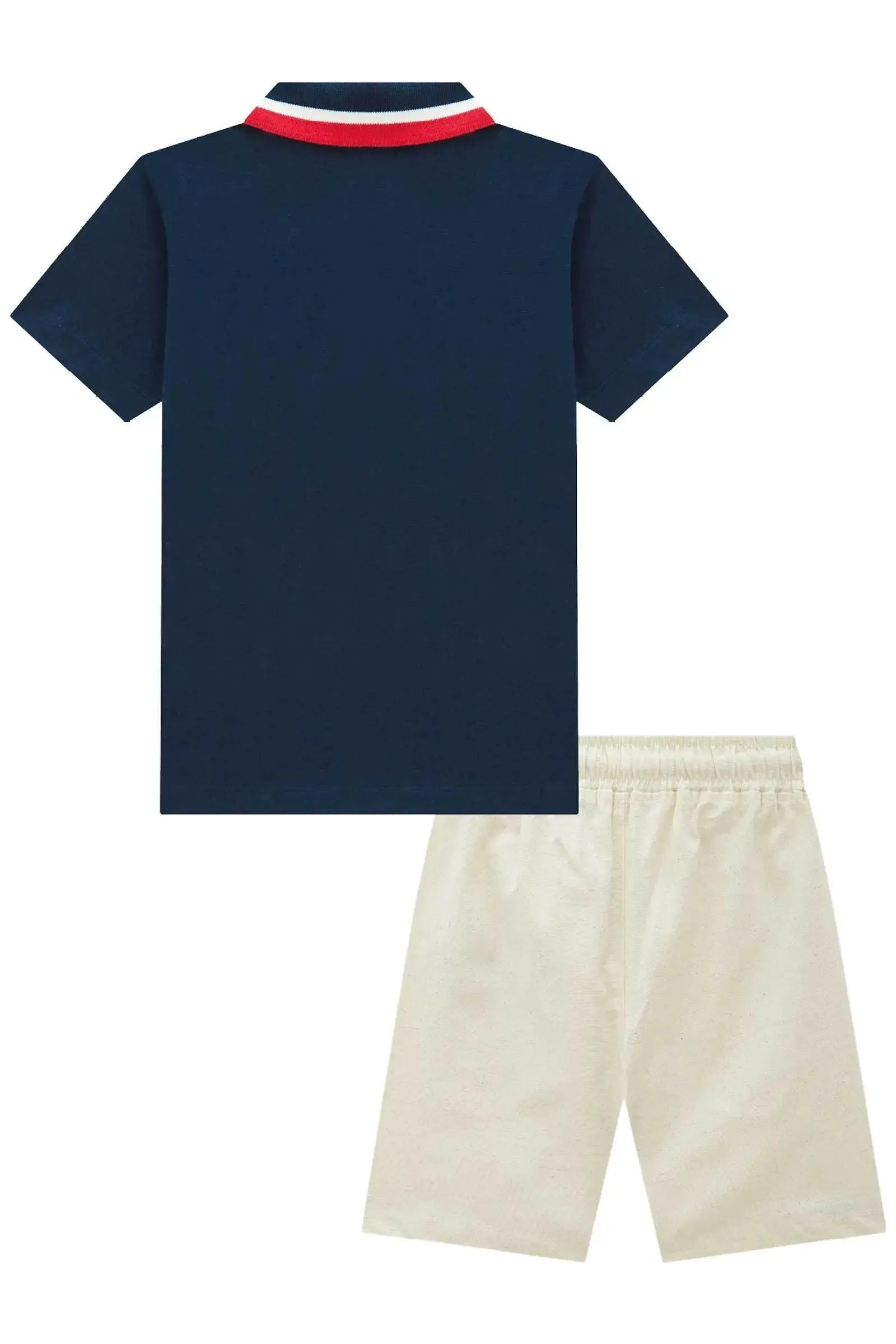 Conjunto de Camisa Polo em Meia Malha e Bermuda em Linho Santorine com Elastano 95477 LucBoo Infantil Menino