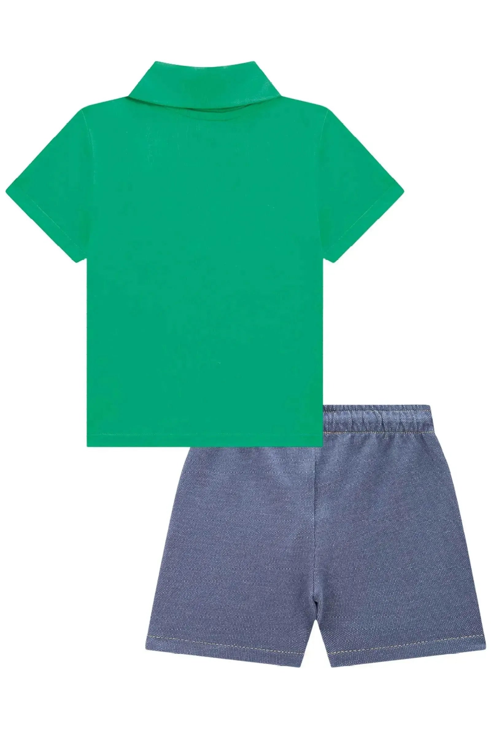 Conjunto de Camisa Polo em Meia Malha e Bermuda em Malha Denim com Elastano 88710 LucBoo Bebê Menino
