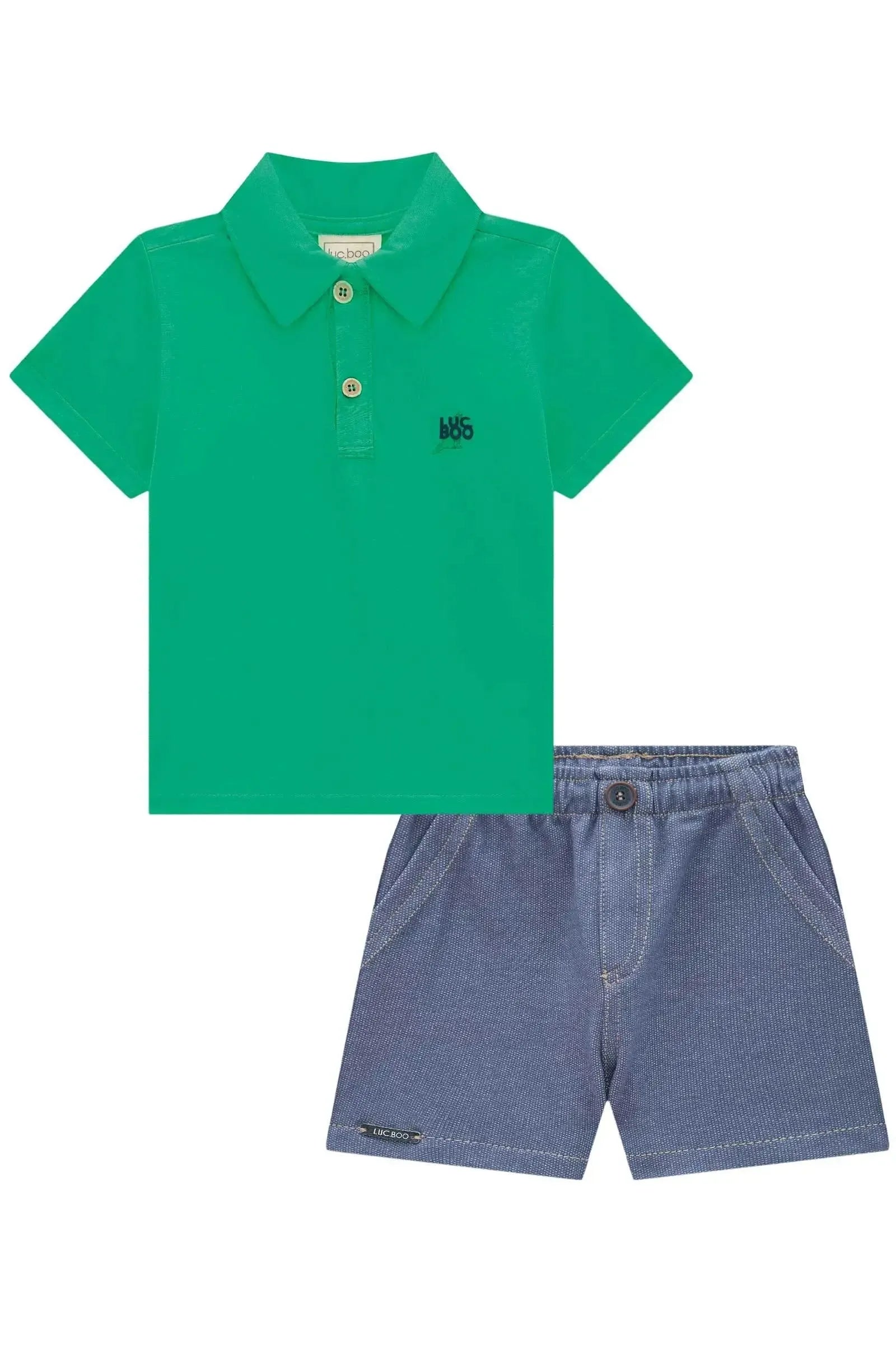 Conjunto de Camisa Polo em Meia Malha e Bermuda em Malha Denim com Elastano 88710 LucBoo Bebê Menino