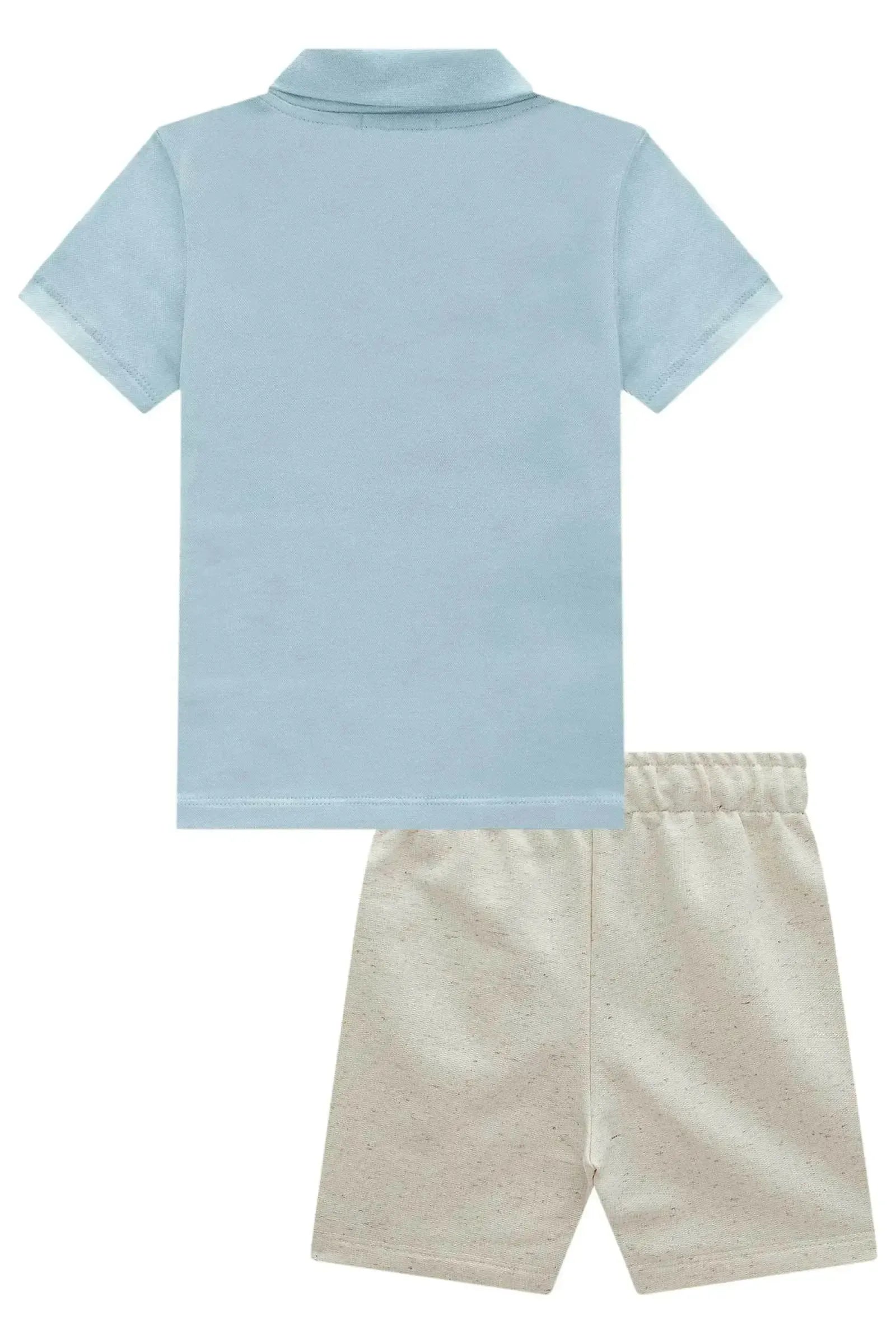 Conjunto de Camisa Polo em Meia Malha e Bermuda em Moletom sem Pelúcia 98236 LucBoo Infantil Menino