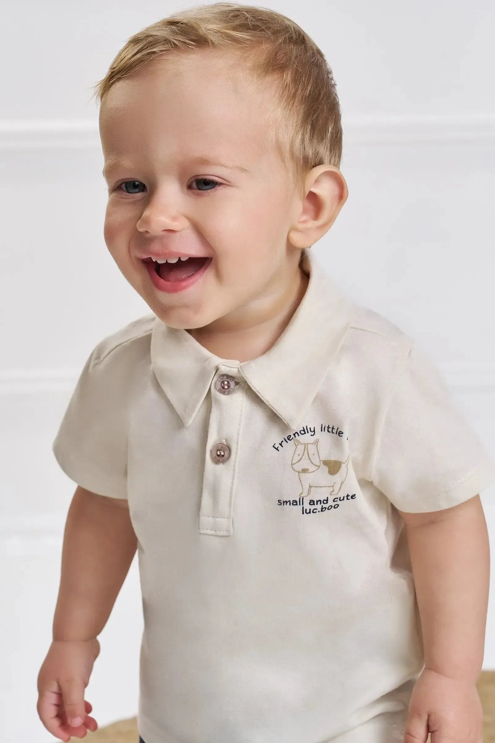 Conjunto de Camisa Polo em Meia Malha e Bermuda em Moletom Sensation sem Pelúcia 92823 LucBoo Bebê Menino