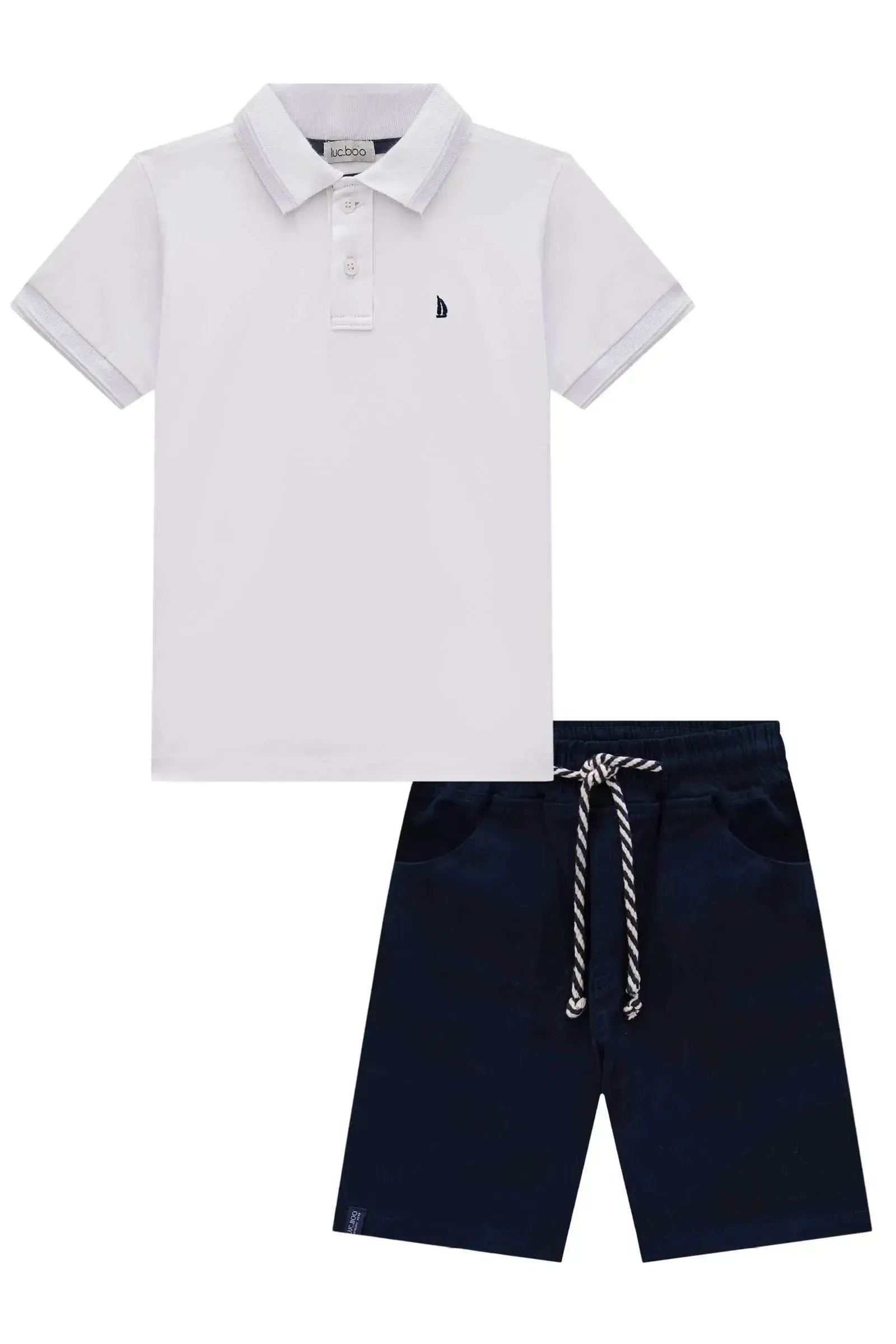 Conjunto de Camisa Polo em Meia Malha e Bermuda em Sarja Caribe com Elastano 82907 LucBoo Infantil Menino