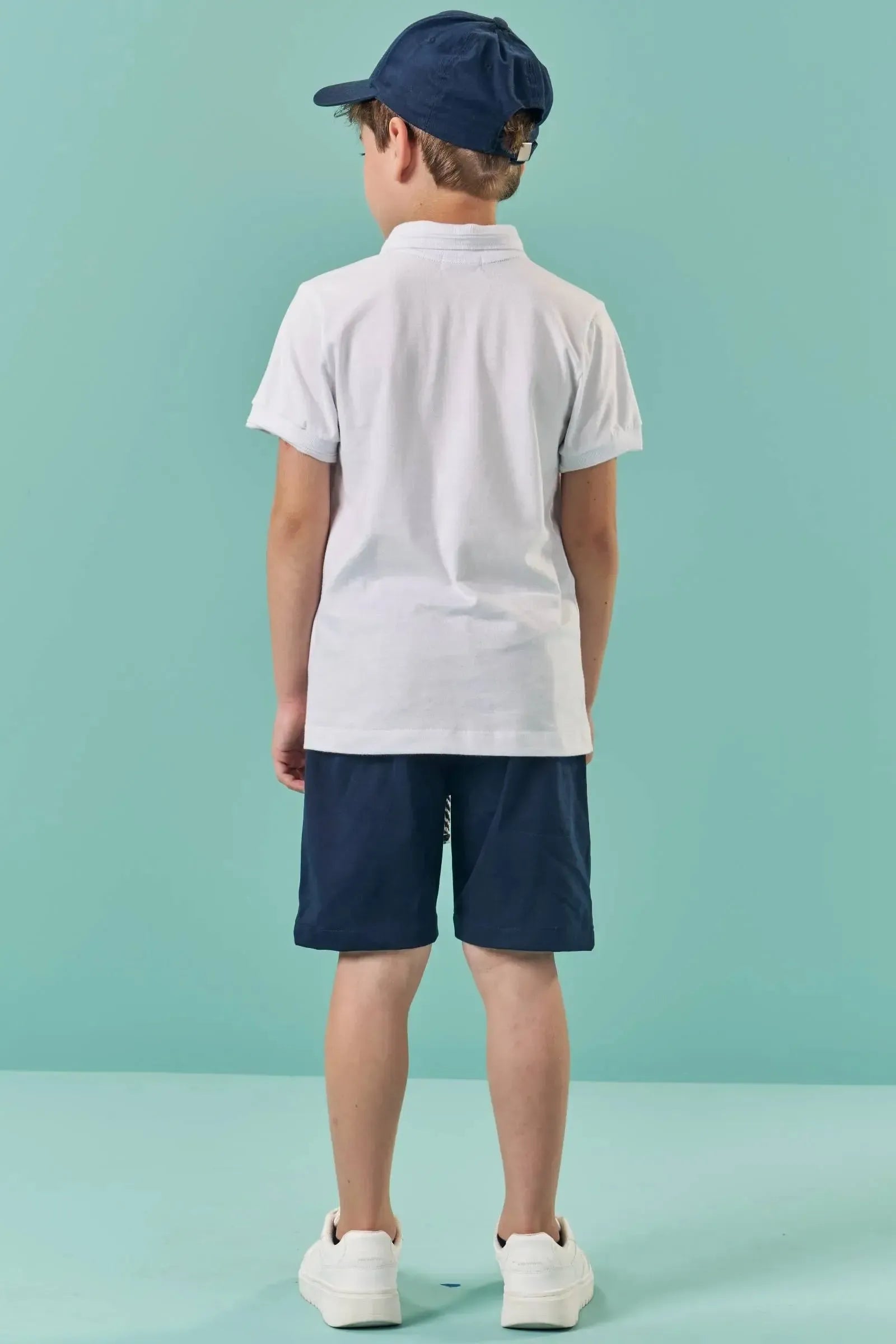 Conjunto de Camisa Polo em Meia Malha e Bermuda em Sarja Caribe com Elastano 82907 LucBoo Infantil Menino